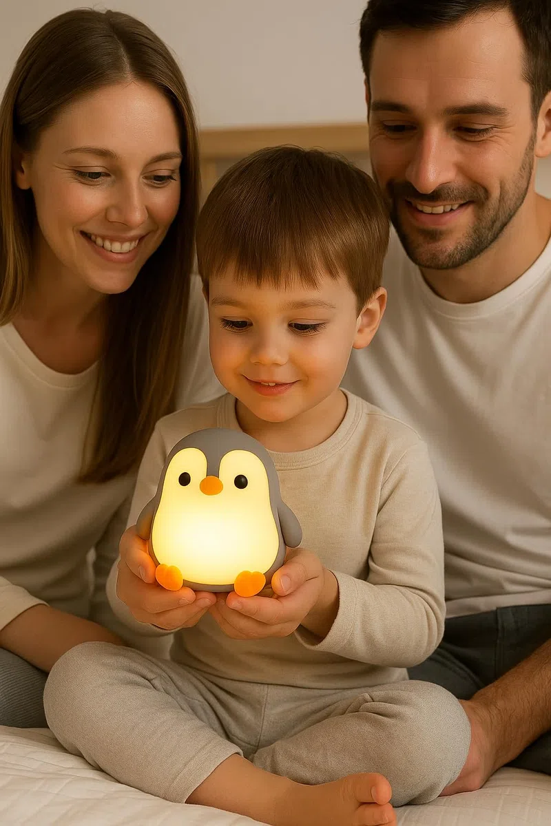 Lampada in silicone feel at home, Pinguino, Luci rgb, 7 diverse colorazioni, Pack personalizzato, Bambini e adulti, Idea regalo