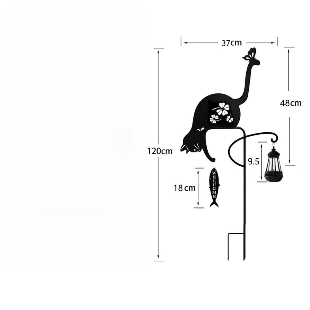 Solare alimentato nero gatto luce di pesca, giardino decorativo ferro arte gatto carino pesca terra luce, tramonto senza fili all'alba LED lampada paesaggio impermeabile.