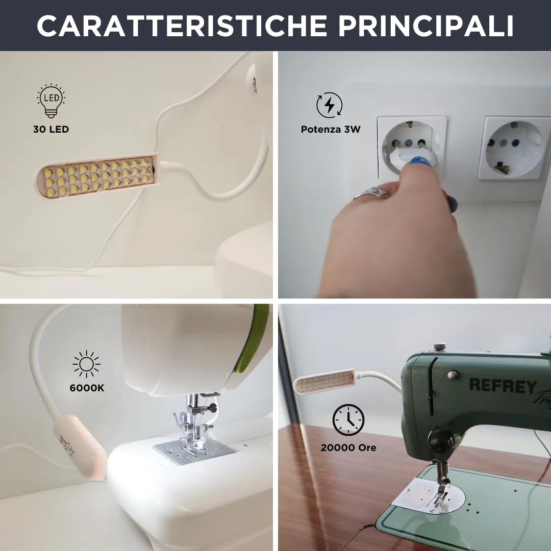 La Canilla Lampada 30 Lampadine LED 6000K 3W Luce Fredda con Base Magnetica e Piastre Metalliche Adesive per Macchina da Cucire e altre Superfici
