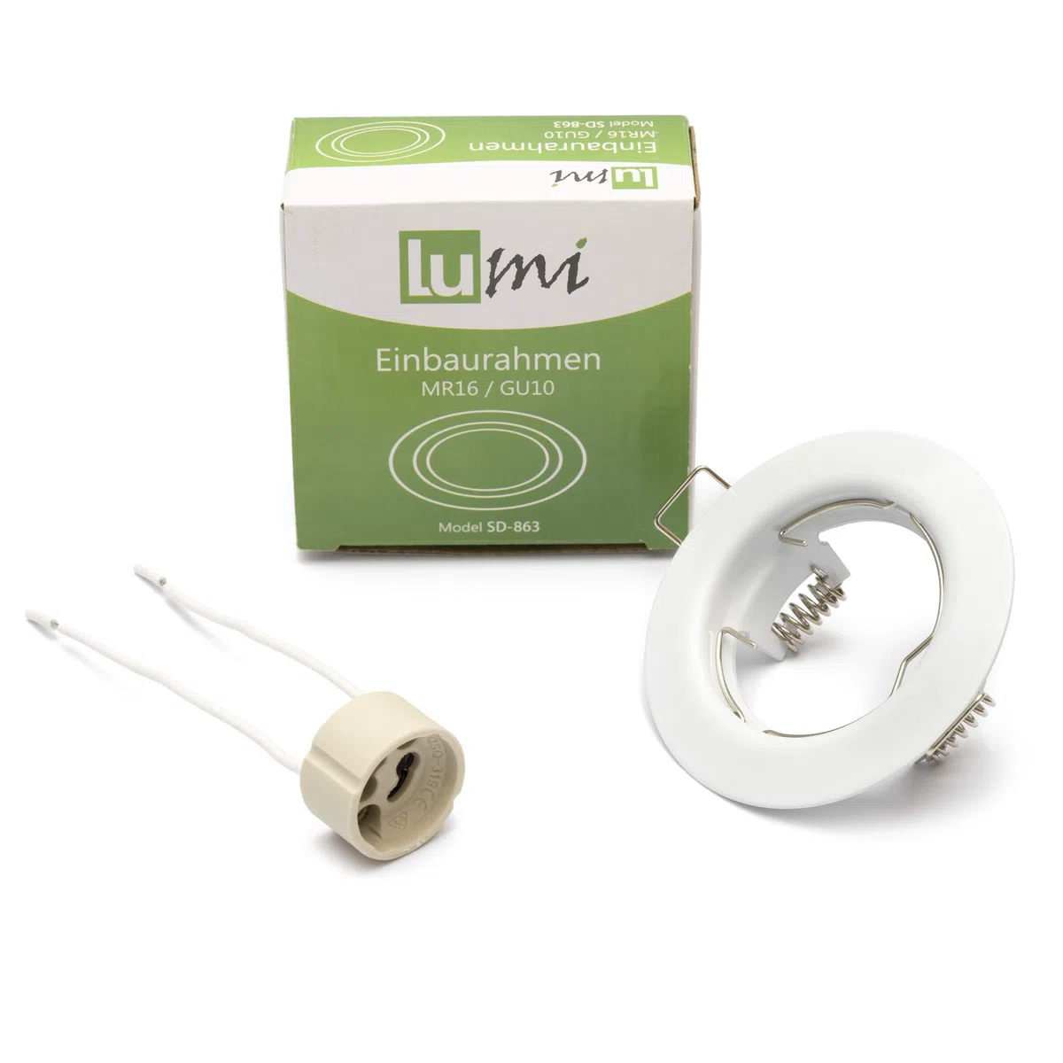 Lumi - Set di 12 cornici da incasso per faretto SD-863, bianche, con portalampada GU10