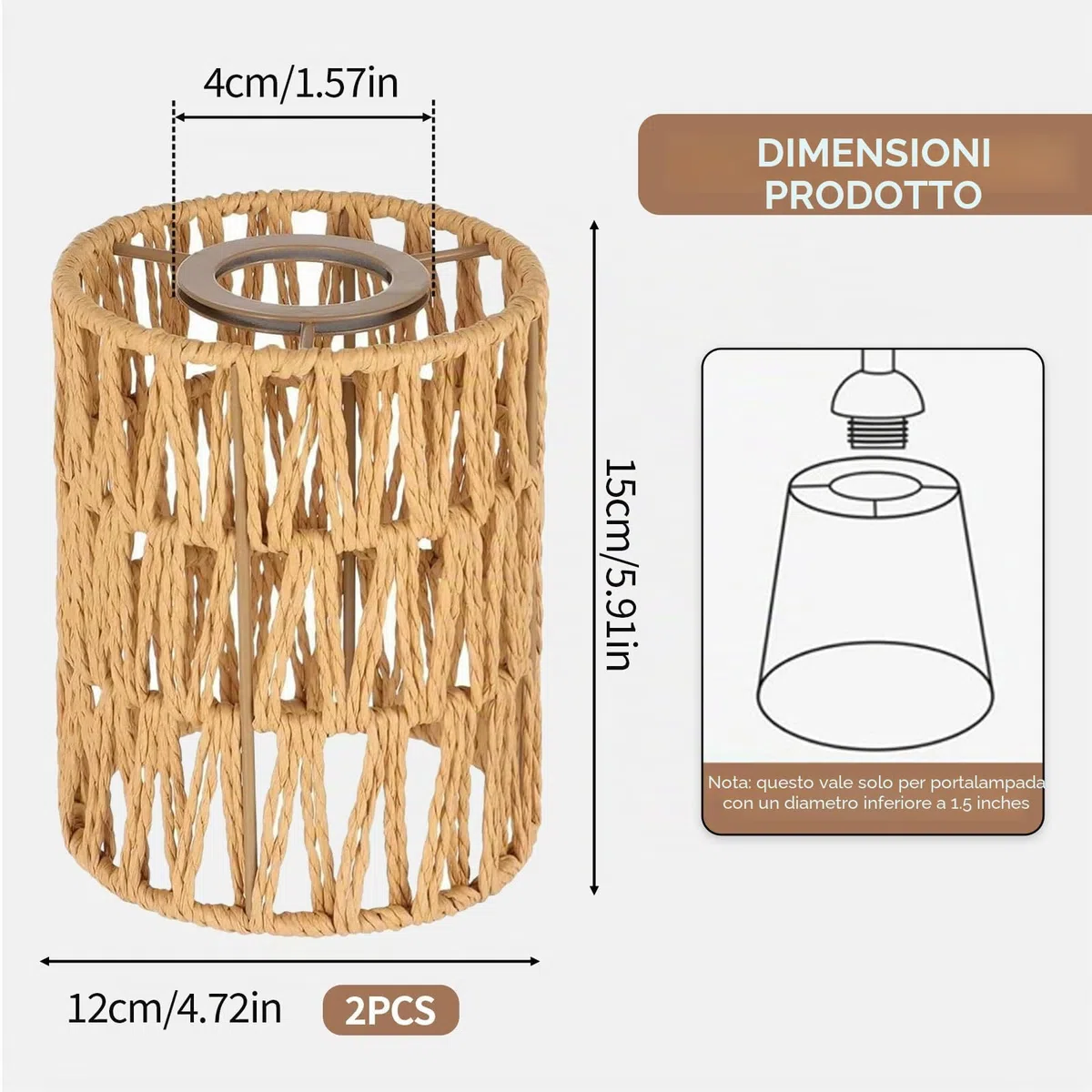 2 Pezzi Paralume in Rattan Boho, Paralume a Cilindro in Rattan per Lampada a Sospensione, Soffitto, da Terra e da Esterno – Tessuto a Intreccio Manuale, Design Moderno e Atmosafera Accogliente