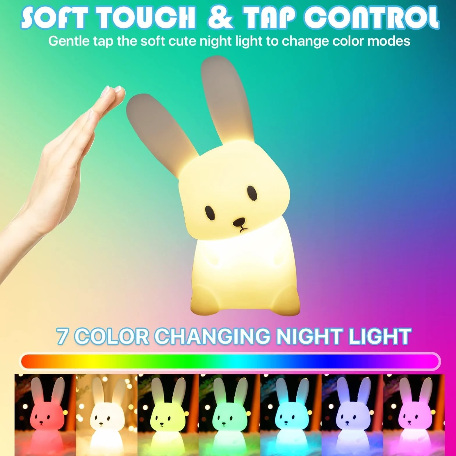 SOLIDEE Lampada Camera Bambini, Silicone Luce Notturna Neonato, 7 Multicolori LED, LED Ricaricabile Lampada da Notte Per Bambini Regalo Neonato Cameretta Bambino