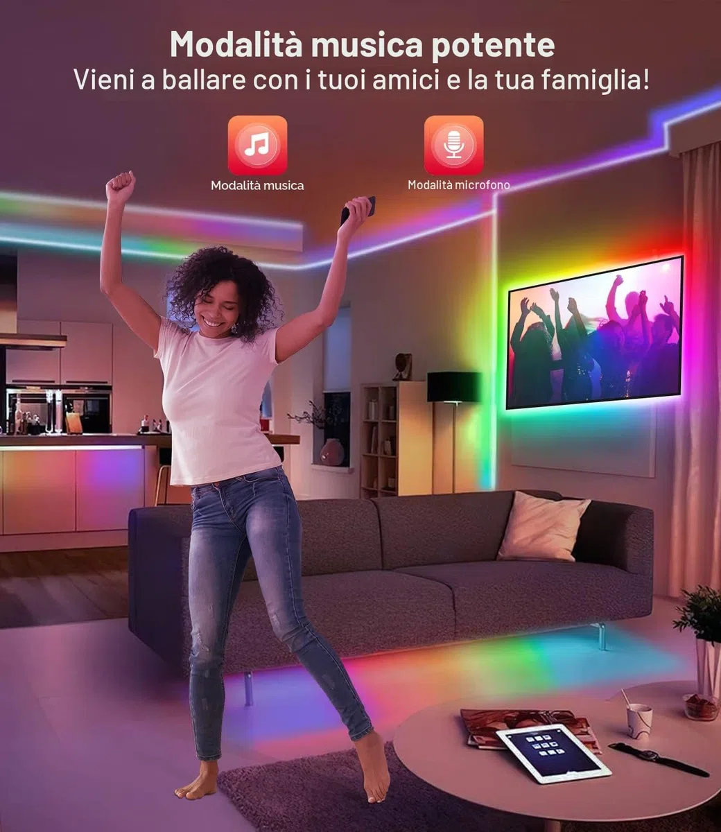 Daymeet Striscia LED TV RGB 4m, Retroilluminazione TV per 55-75 Pollici, Luci LED RGB con App + Telecomando, Sincro Musicale, Effetto Arcobaleno Dinamico, Alimentazione USB per Monitor HDTV