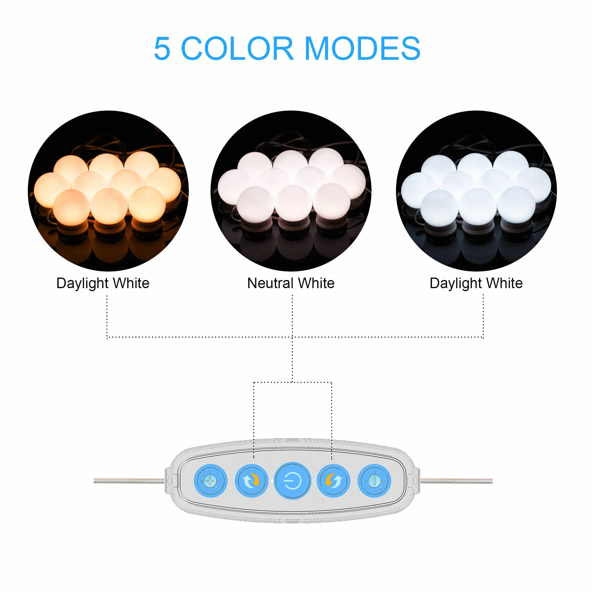 Aourow Luci da Specchio a LED in Stile Hollywood,Lampade da Toeletta con 10 Lampadine Dimmerabili,Lampada da Trucco a LED 5 Modalità Colore e 6 Luminosità per Specchio Cosmetico