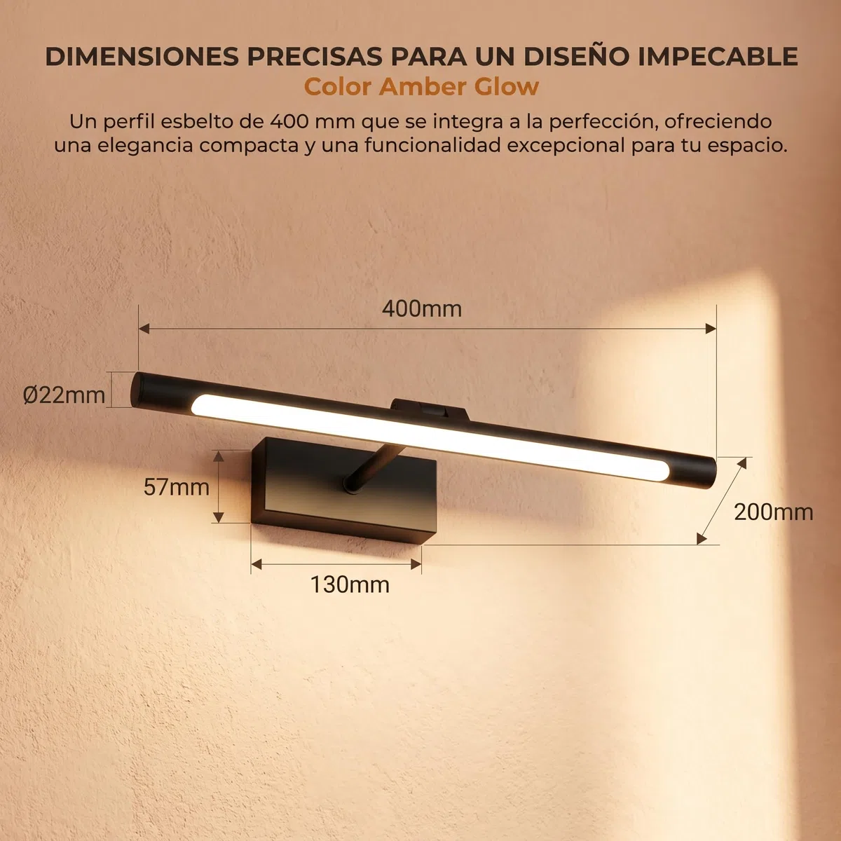 BARCELONA LED. Applique da bagno a LED nera 40 cm – 6 W, 420 lm, IP44 – Bianco neutro 4000 K. Illuminazione moderna ed efficiente. Applique sopra lo specchio.