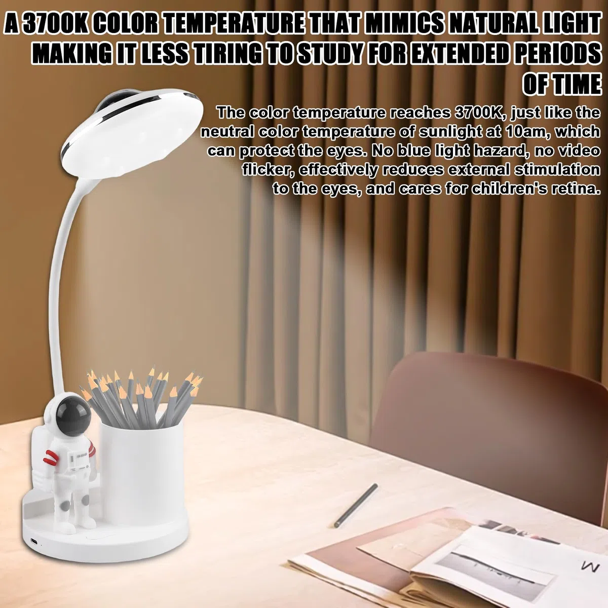 GOMETY lampada da scrivania per bambini, a LED dimmabile con vari livelli di luminosità, ricaricabile, a collo di cigno, lampada da lettura a LED con portapenne