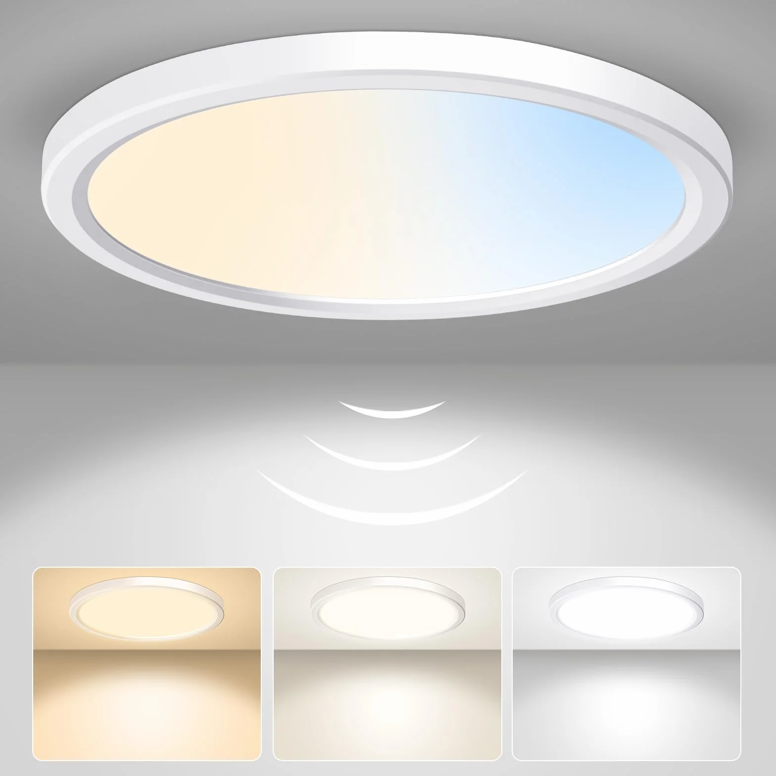 ALUSSO Plafoniera LED Soffitto con Sensore di Movimento Radar, 18W Plafoniera 2400LM 3CCT 3000K 4000K 6500K 1600LM, IP44 Moderna Luce Soffitto Camera da Letto Cucina Corridoio Garage, Rotondo Ø22cm