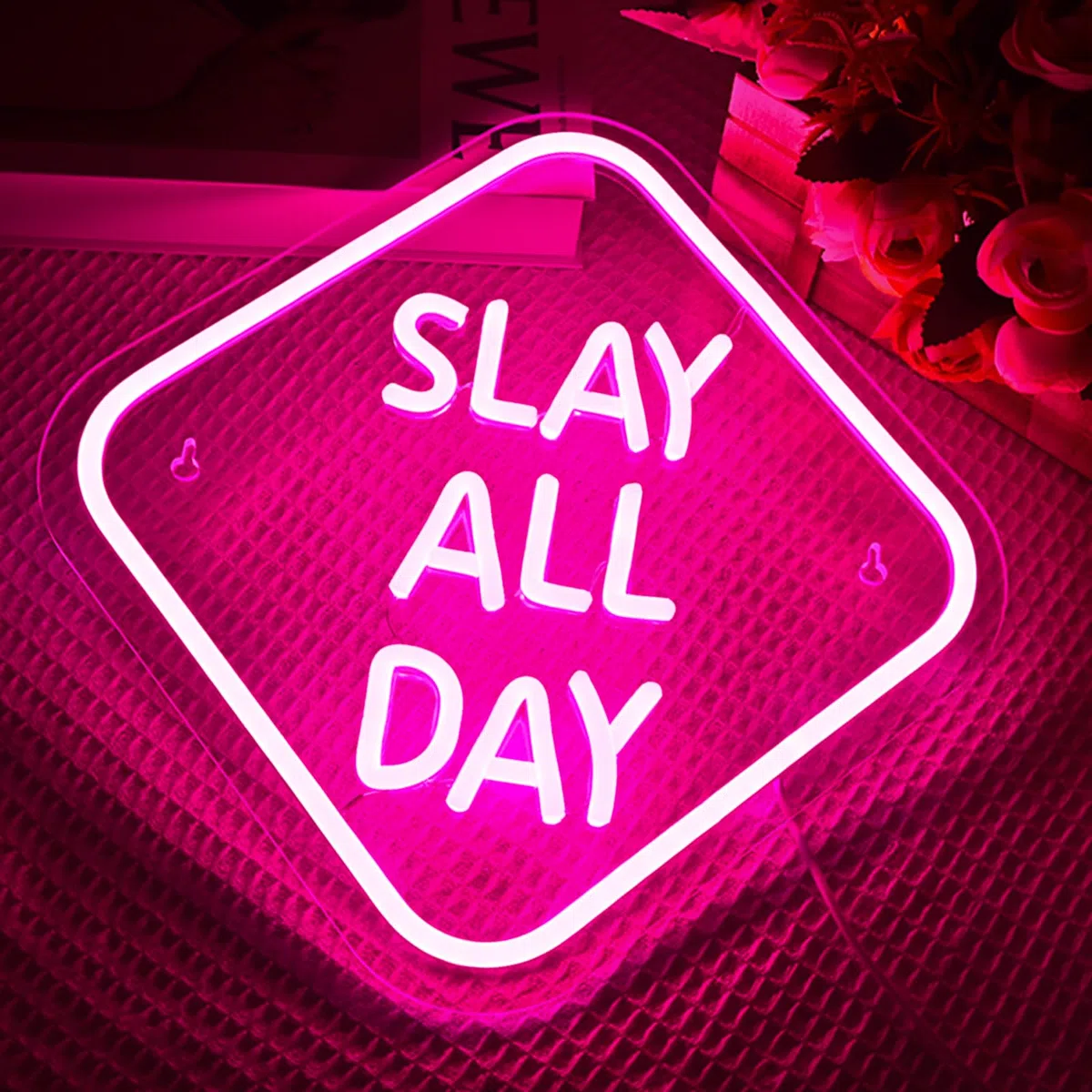 Slay All Day Neon Deco Camera Ragazza, lampada al neon per decorazione da parete di bar party feste,insegna luminosa al neon per regalo di compleanno e laurea alimentata da USB