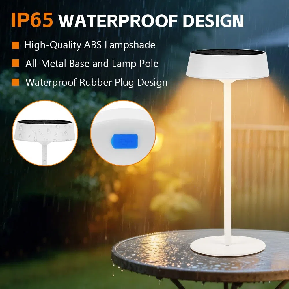 HOTUT Lampada da Tavolo Solare LED Dimmable all'aperto, Lampada da Tavolo a LED Senza Fili per Interni ed Esterni, Carica Solare e USB 2 in 1, IP65 Impermeabile, per Giardino Campeggio Camera da Letto