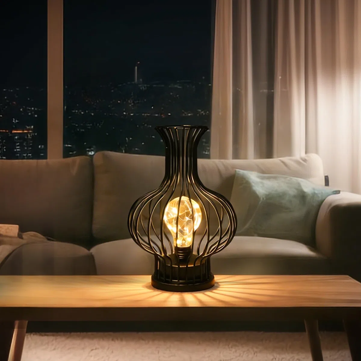 Lampada LED a forma di caraffa da vino - Lampada decorativa per interni da salotto con barre metalliche per cucina e soggiorno, lampadina dal design futuristico, luce d'atmosfera con
