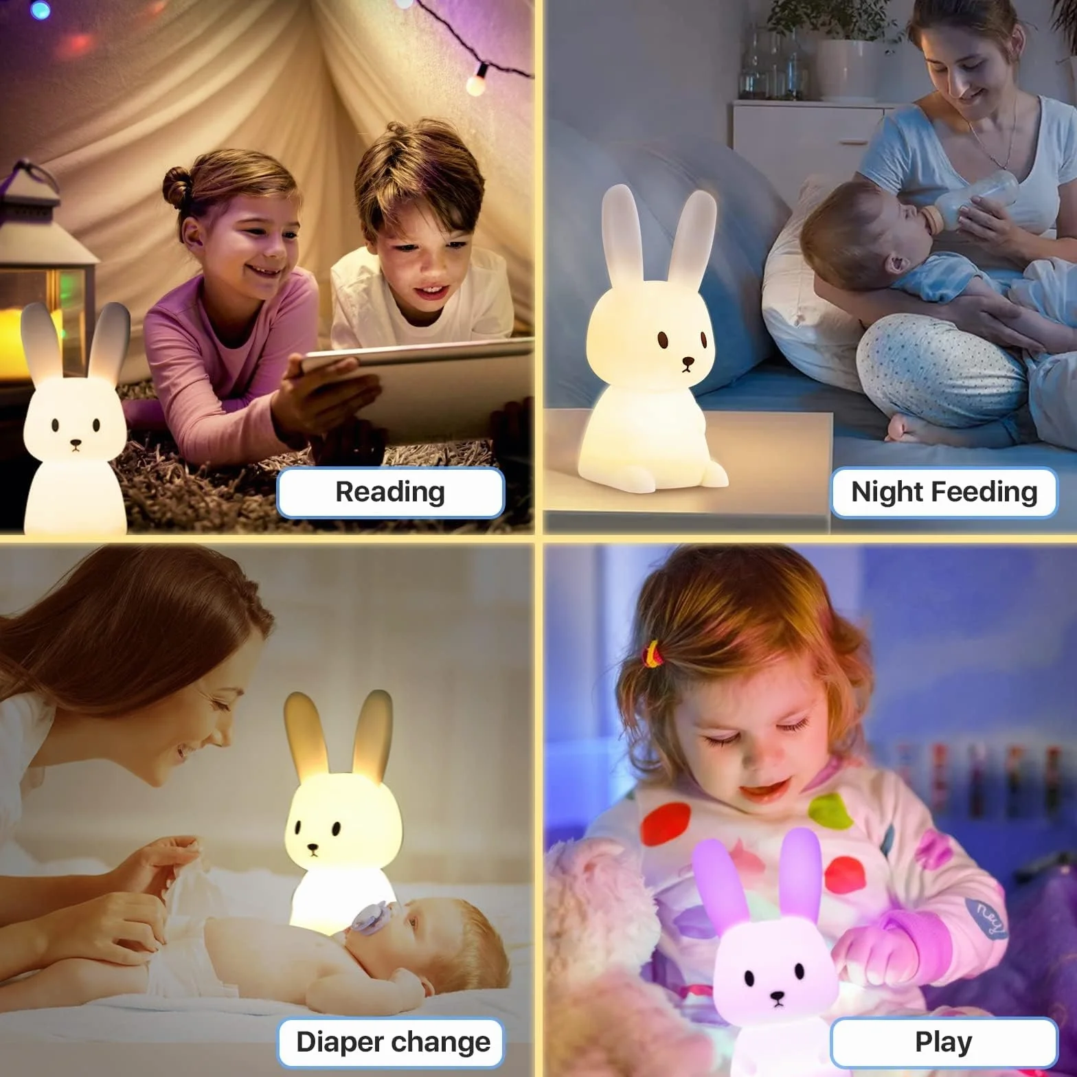 SOLIDEE Lampada Camera Bambini, Silicone Luce Notturna Neonato, 7 Multicolori LED, LED Ricaricabile Lampada da Notte Per Bambini Regalo Neonato Cameretta Bambino