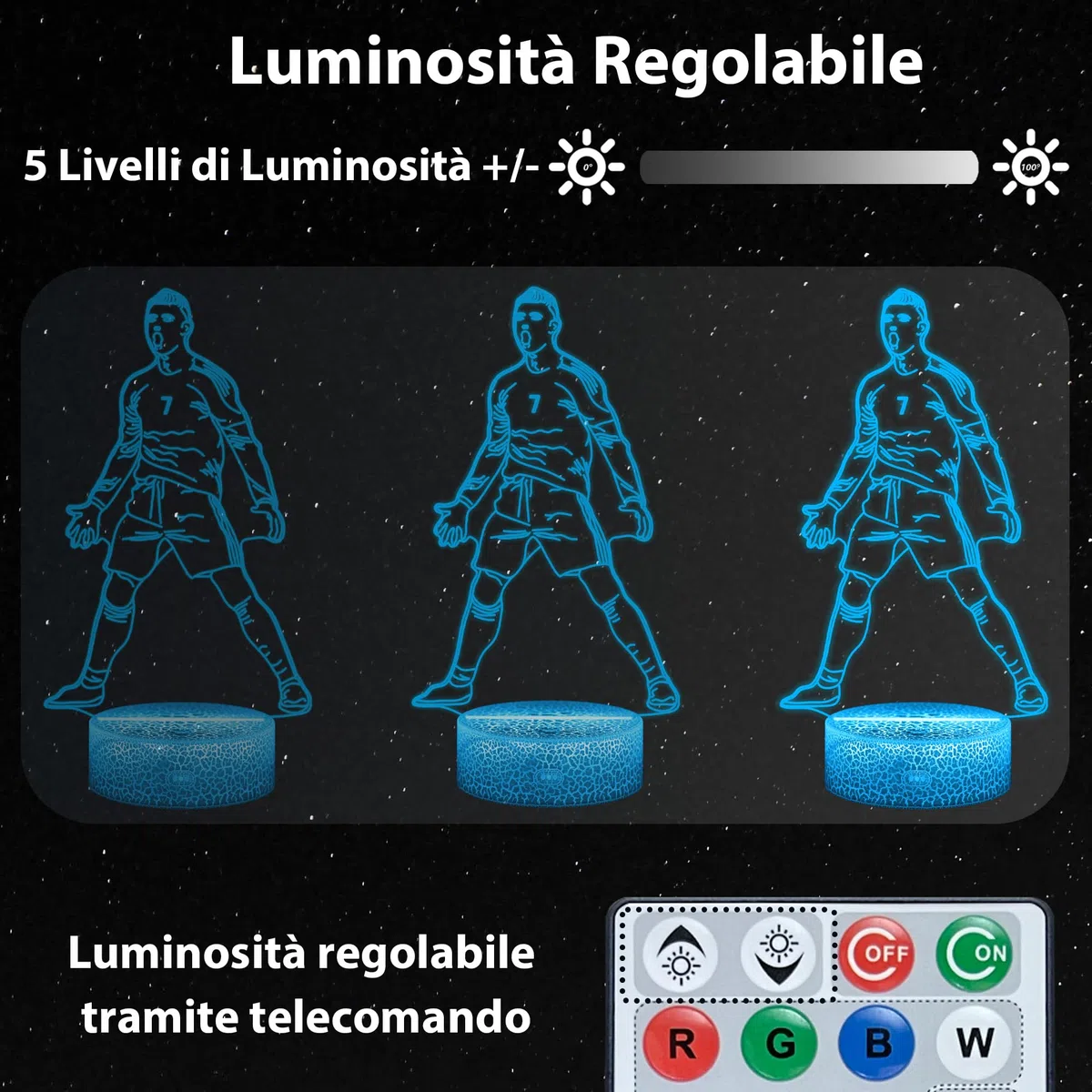 3D Illsuion Luce Notturna Calciatore n.7, Lampada da Calcio 16 Colori che Cambia Dimmerabile con Telecomando, Calcio de Regalo per Bambini Adolescenti Uomo