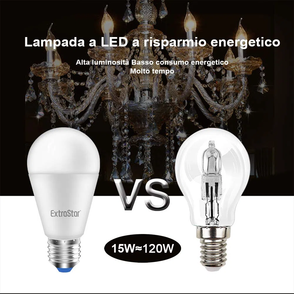 EXTRASTAR Lampadina LED E27, 15W (equivalenti a 120W), 6500K, luce bianca fredda - Pacco da 6