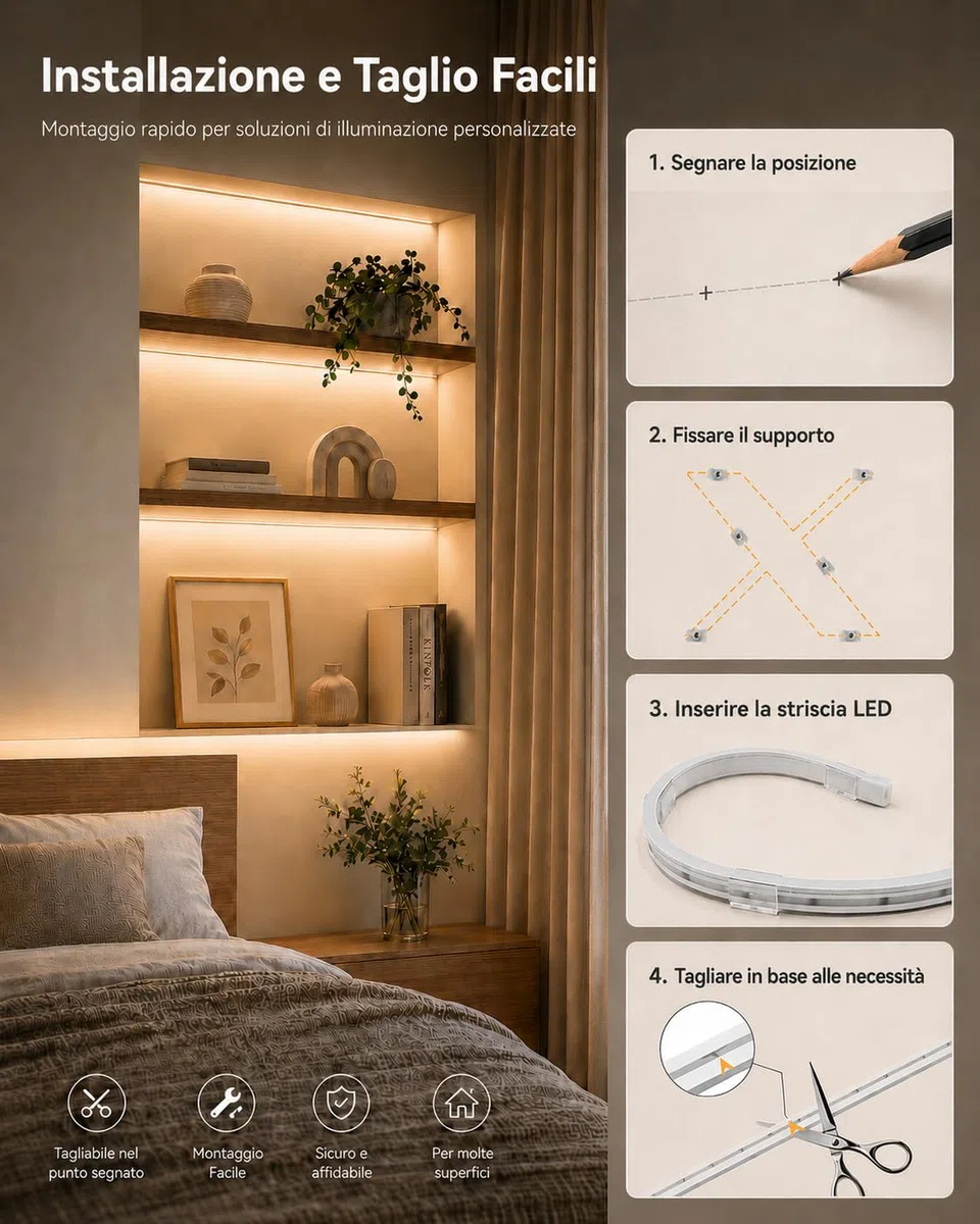 Meevt Striscia LED Neon 5 Metri Bianco Caldo 3000K, 12V Strisce Luci LED Flessibile con 600 LED, IP65 Impermeabile, Luci LED Sottopensile Cucina, Camera, Scale, Esterno (Senza Alimentatore)