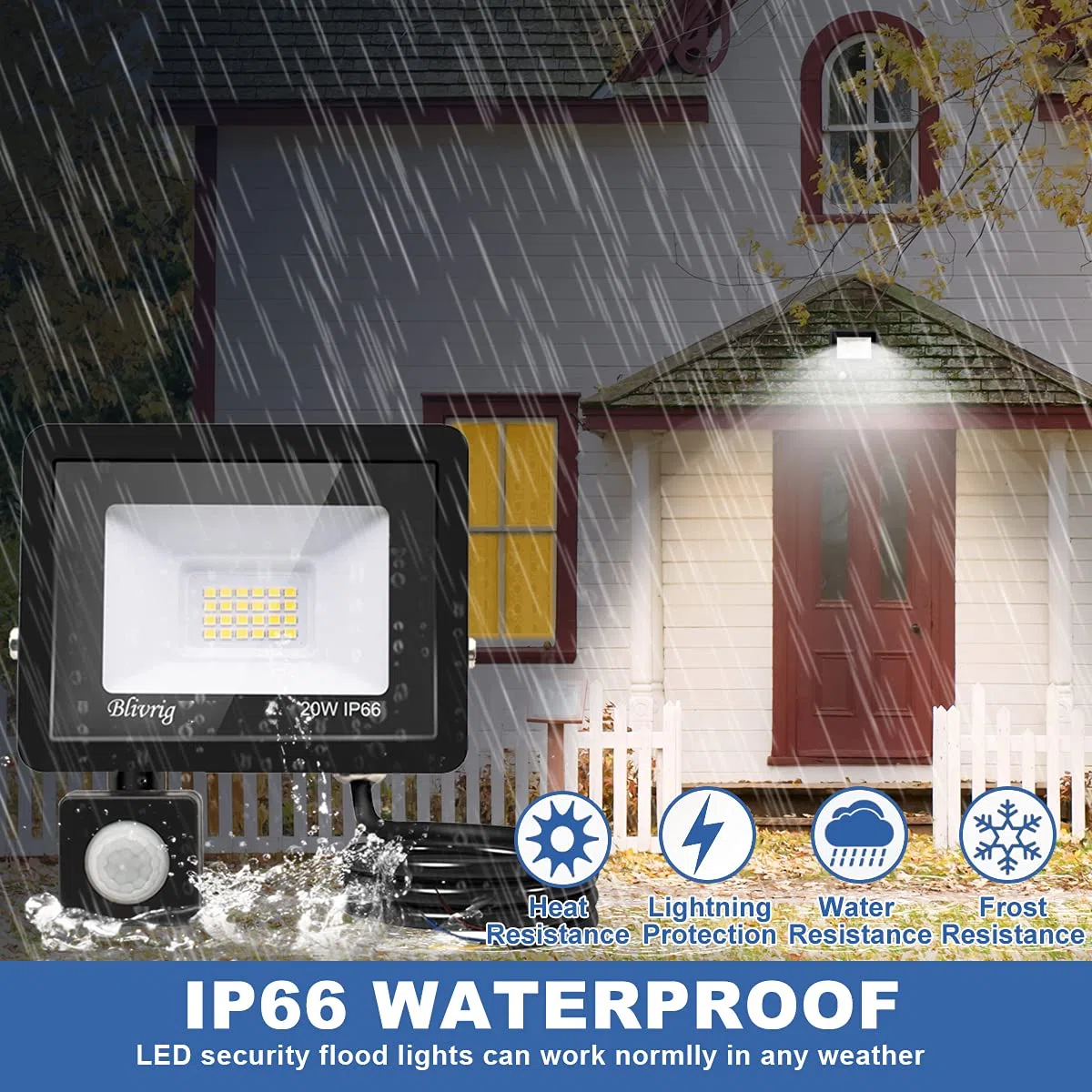 20W Faretto LED da esterno con Sensore di Movimento Bianco Caldo 3000K, 2000LM Faro LED Esterno Bianca Calda, Fari LED IP66 Impermeabile, per Casa, Cortile, Giardino, Garage