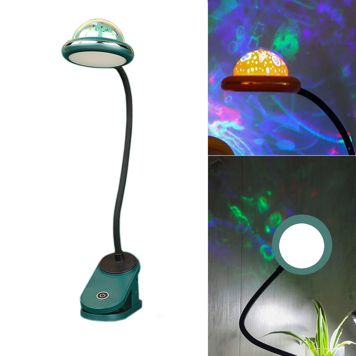 ACMHNC Lampada da Lettura Bambini con Pinza, USB Ricaricabile LED Lampada con Pinza con Proiezione Di Stelle, Verde Lampada da Scrivania Bambini Touch Dimmerabile, 4000K,per lettura, Studio, Letto