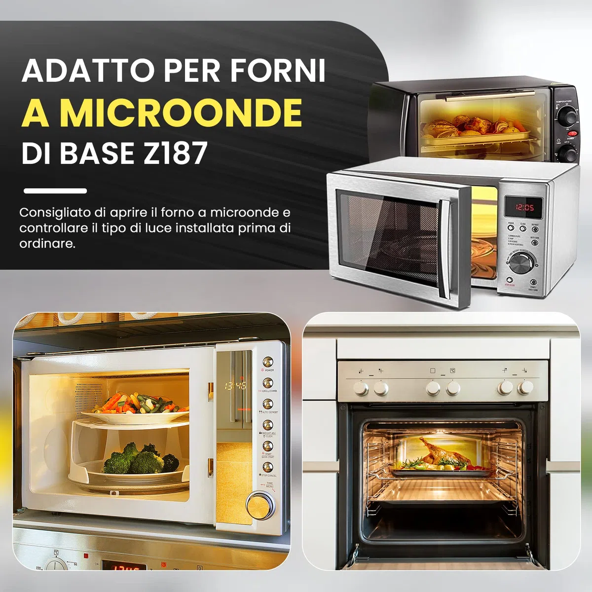 DoRight Z187 Base Forno a Microonde Lampadina 3.5W 240V Filamento Luce 25W Lampade a Incandescenza Equivalenti per Z187 Forno a Microonde, Bianco Caldo 3000K Resistenza ad Alta Temperatura