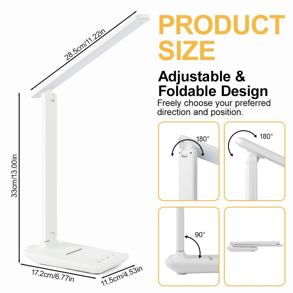 Lampada da scrivania, Lampada da Tavolo, Lampadas da lettura con porta USB, 5 Colori e 5 Livelli di Luminosità,Timer e Tocca Controllo,Lampadas da comodino pieghevole per lettura,lavoro,Ufficio