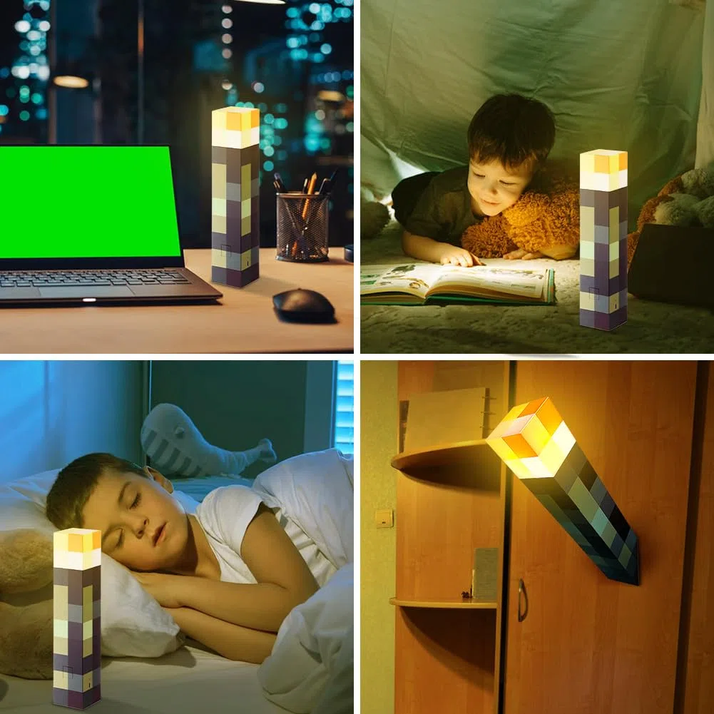 Lampada da Parete Torcia 11 pollici, Ricaricabile, USB per Lampada da Comodino, Lampada mini Craft, LED Mine-cra a Mano/Montaggio a Parete, cameretta dei bambini, soggiorno, gaming (Giallo)
