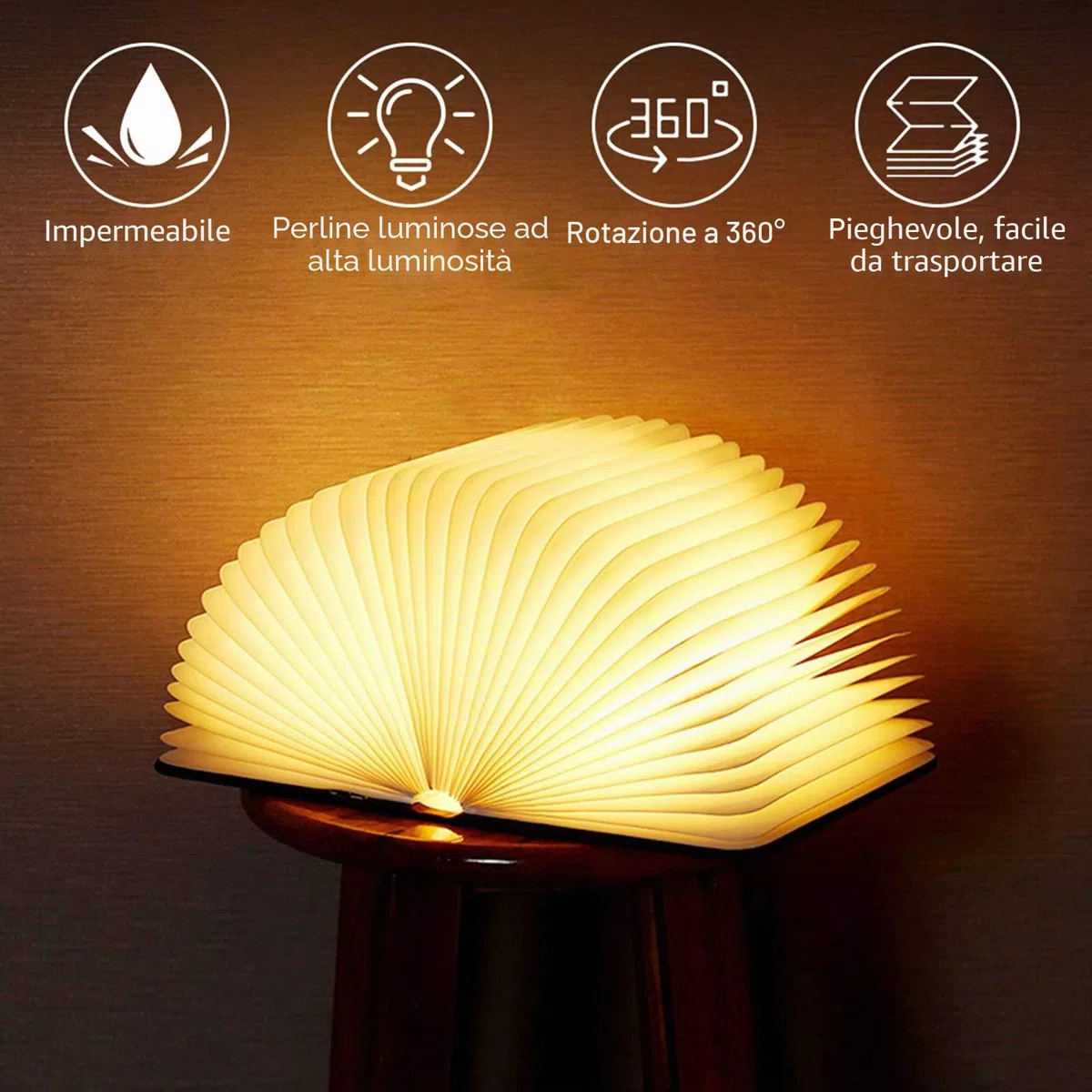 Lampada a LED, pieghevole, lampada da libro, luce illuminazione d'atmosfera, ricaricabile tramite USB, bianca calda, notturna, comodino per bambini, fidanzata, regalo la casa