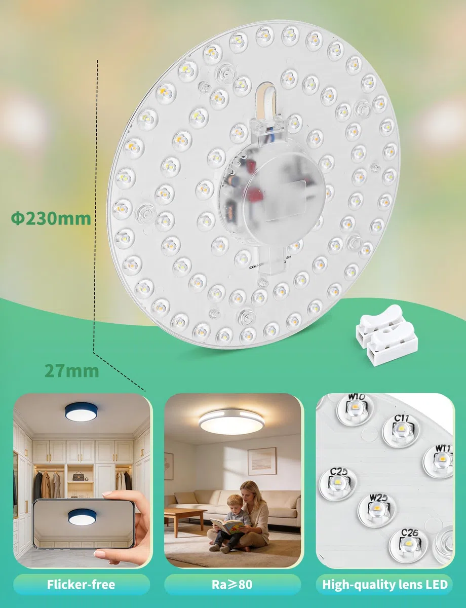 Aigostar Modulo Plafoniera LED - Pannello 32W 3400LM, 3CCT (3000K/4000K/6500K), Base Magnetica, Facile Installazione, Universale per Plafoniere e Lampadari (D230mm)