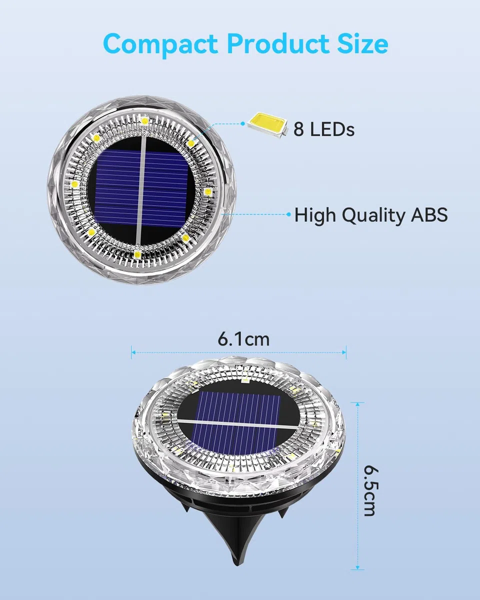 12 pezzi Luci Solari da Giardino, 8 LED Luci Solari da Incasso per Esterni Bianco Caldo 3000K, Lampade Solari da Terra IP65 Impermeabili, Luci Solari Esterno per Prato, Vialetto, Cortile
