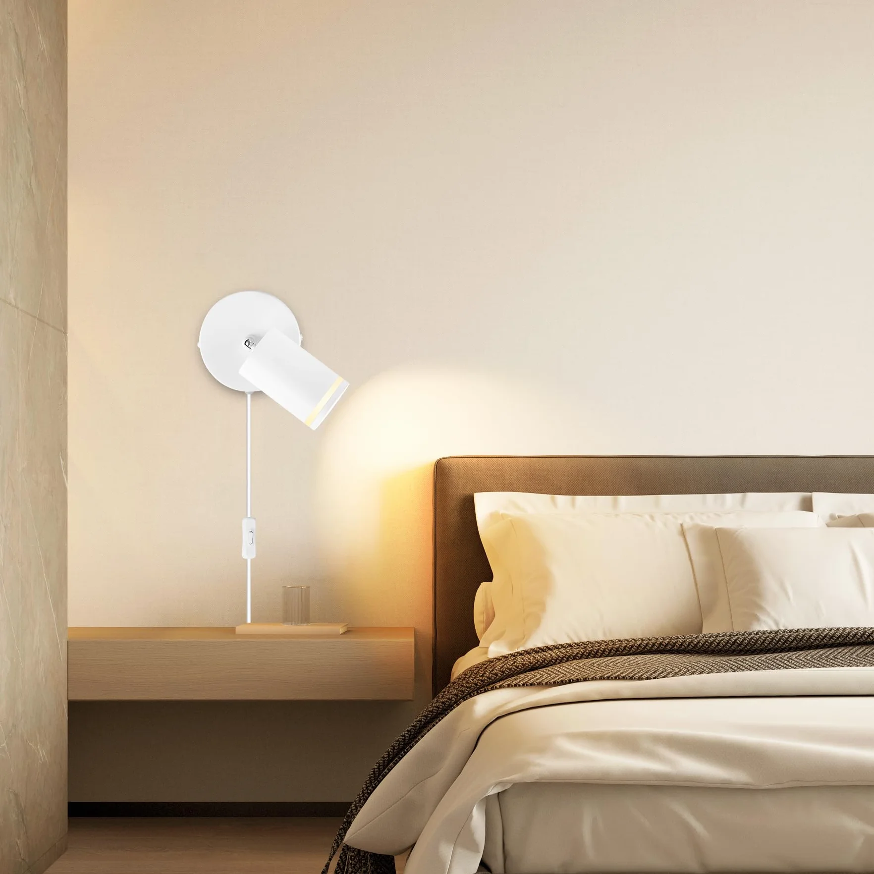 Applique da Parete Interno Moderna, Bianco Applique LED da Parete Orientabile, GU10 Lampada da Parete Interno con Spina Interruttore, Alluminio Lampade da Muro per Camera da Letto Soggiorno