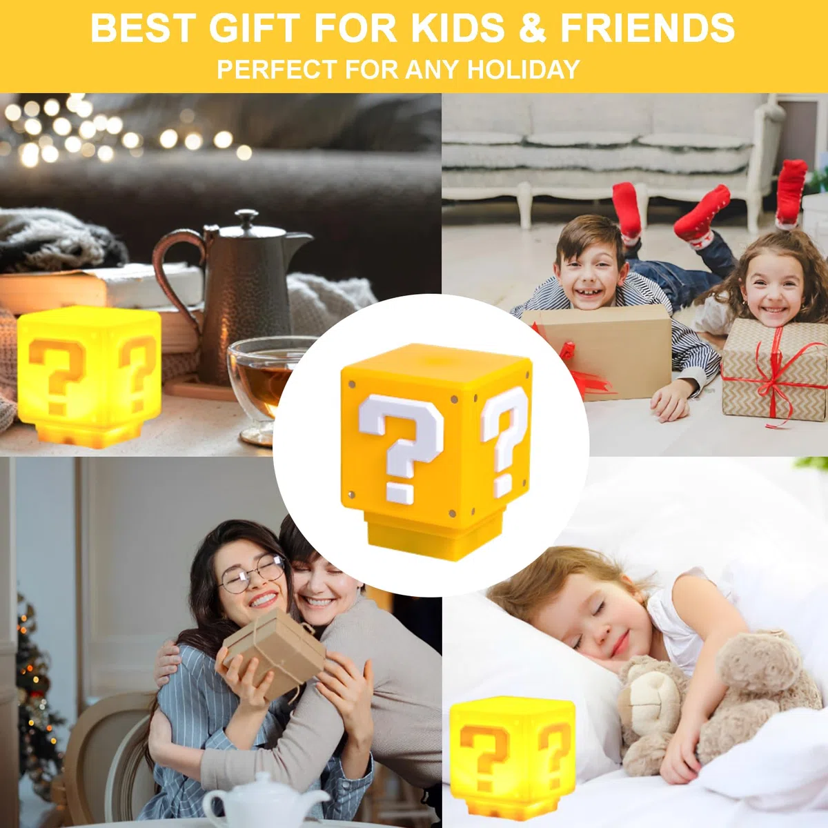 Lampada Punto Interrogativo Cubo con Suono, 3D Light Night Lights per Anime, Lampada Punto Interrogativo, Luce Notturna Game per Regalo di Compleanno o di Natale