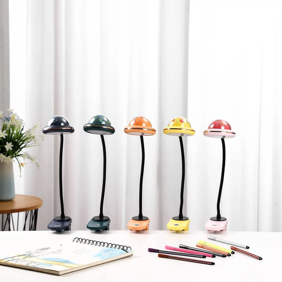 ACMHNC Lampada da Lettura Bambini con Pinza, USB Ricaricabile LED Lampada con Pinza con Proiezione Di Stelle, Verde Lampada da Scrivania Bambini Touch Dimmerabile, 4000K,per lettura, Studio, Letto