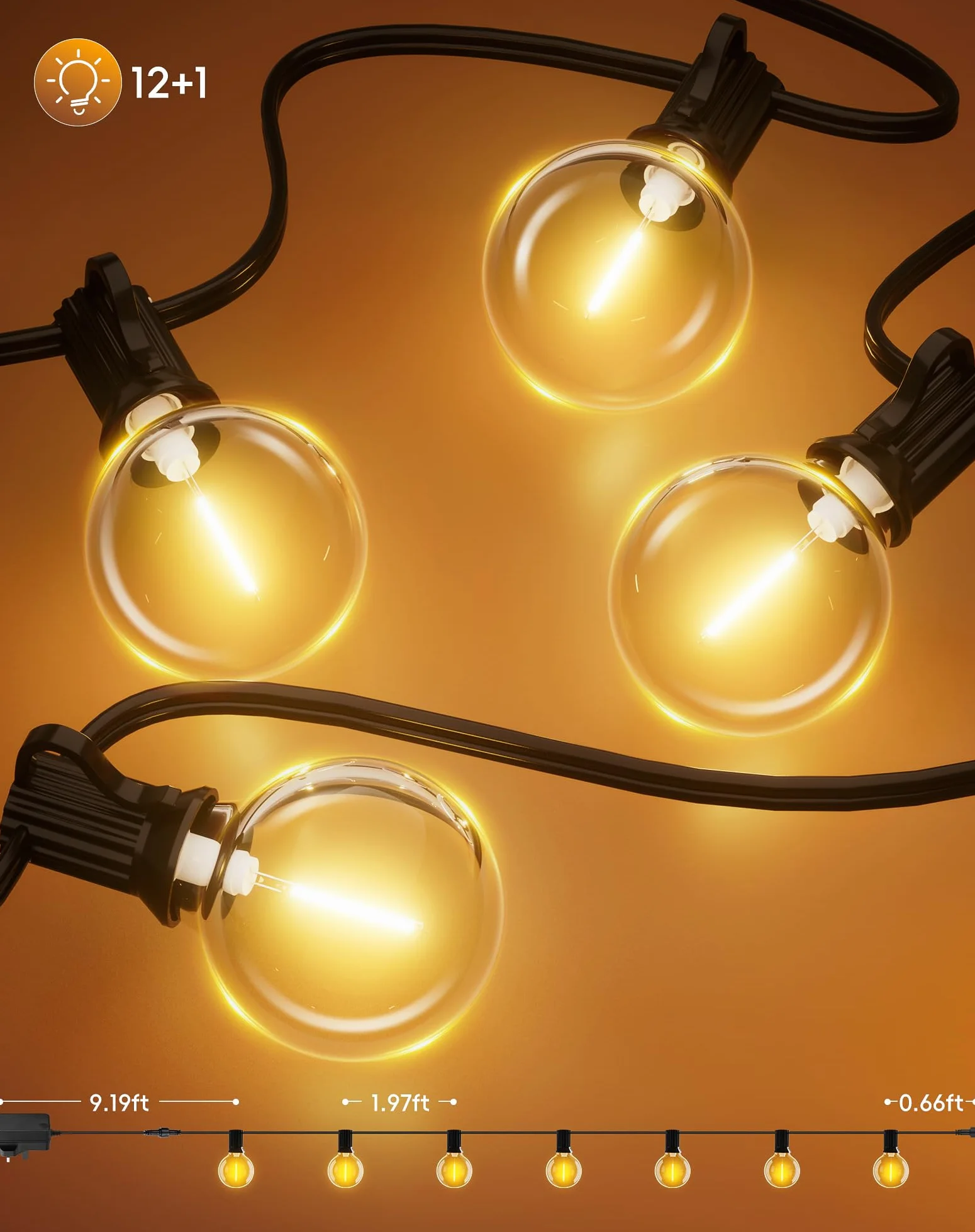 Catena Luminosa Esterno Luci-Giardino 9M - 30Ft G40 Luci da Esterno Gazebo LED Lampadine Terrazzo Filo Lucine Impermeabile lampade Giardino Interno Fila Luminosa per Balcone Bianco Caldo