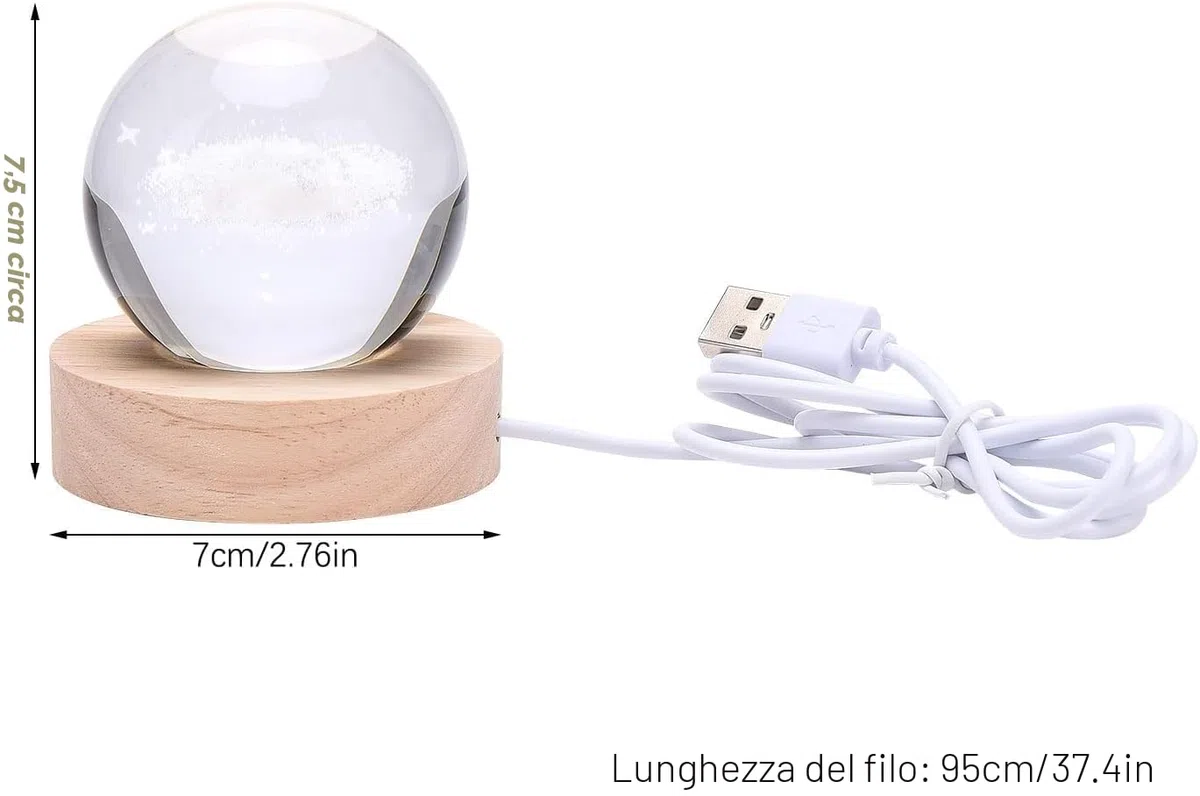 Iordan Sfera di cristallo 3D con motivo con alce, luce notturna per bambini a forma di sfera in vetro, lampada da notte con base in legno, tema fantasy con alce, decorazione in cristallo, con LED,
