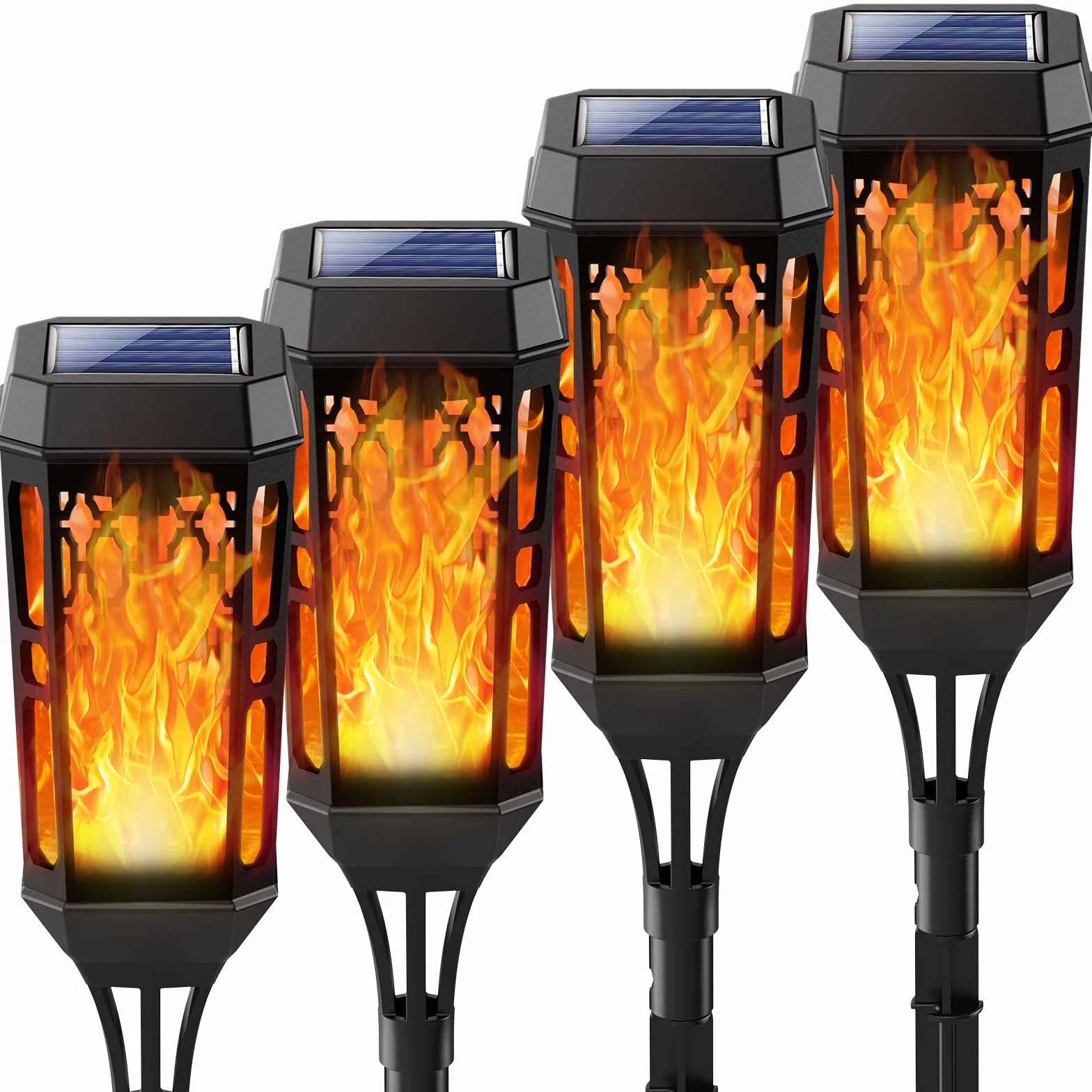 Solari Fiamma Luci, Lampade Solari da Giardino, 6 Pezzi 12 LED Lampada Solare da Esterno, IP65 Luci Solare Esterno impermeabile Decorazione per Giardino Cortile Prato Patio (Giallo 4)