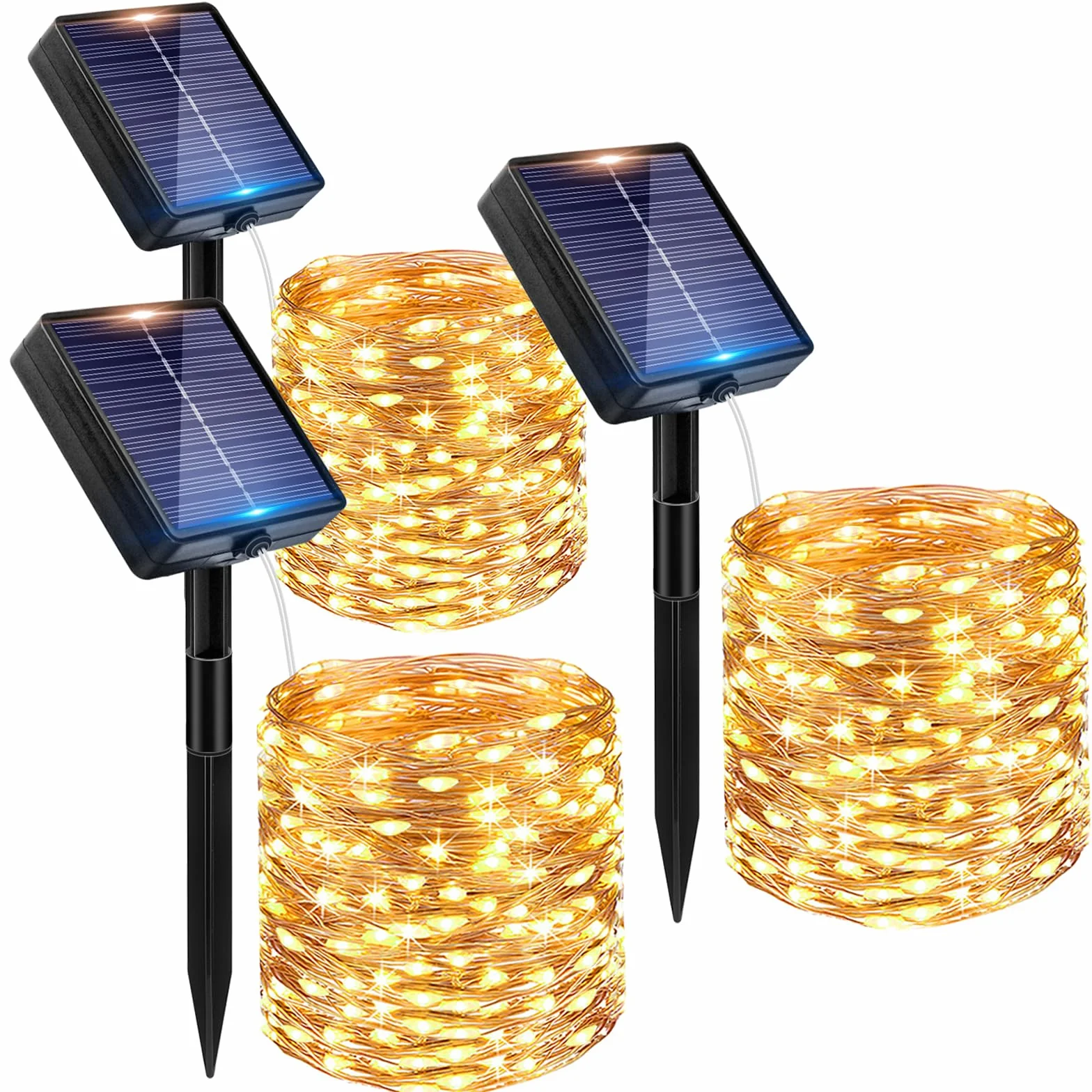 Peasur 3 Pacchi Luci Solari Esterno, 3 x 12M 120LED Catena Luminosa Esterno Solare, Impermeabile Lucine Esterno Energia Solare Filo di Rame Luce Decor Per Giardino Albero Natale, Bianco Caldo