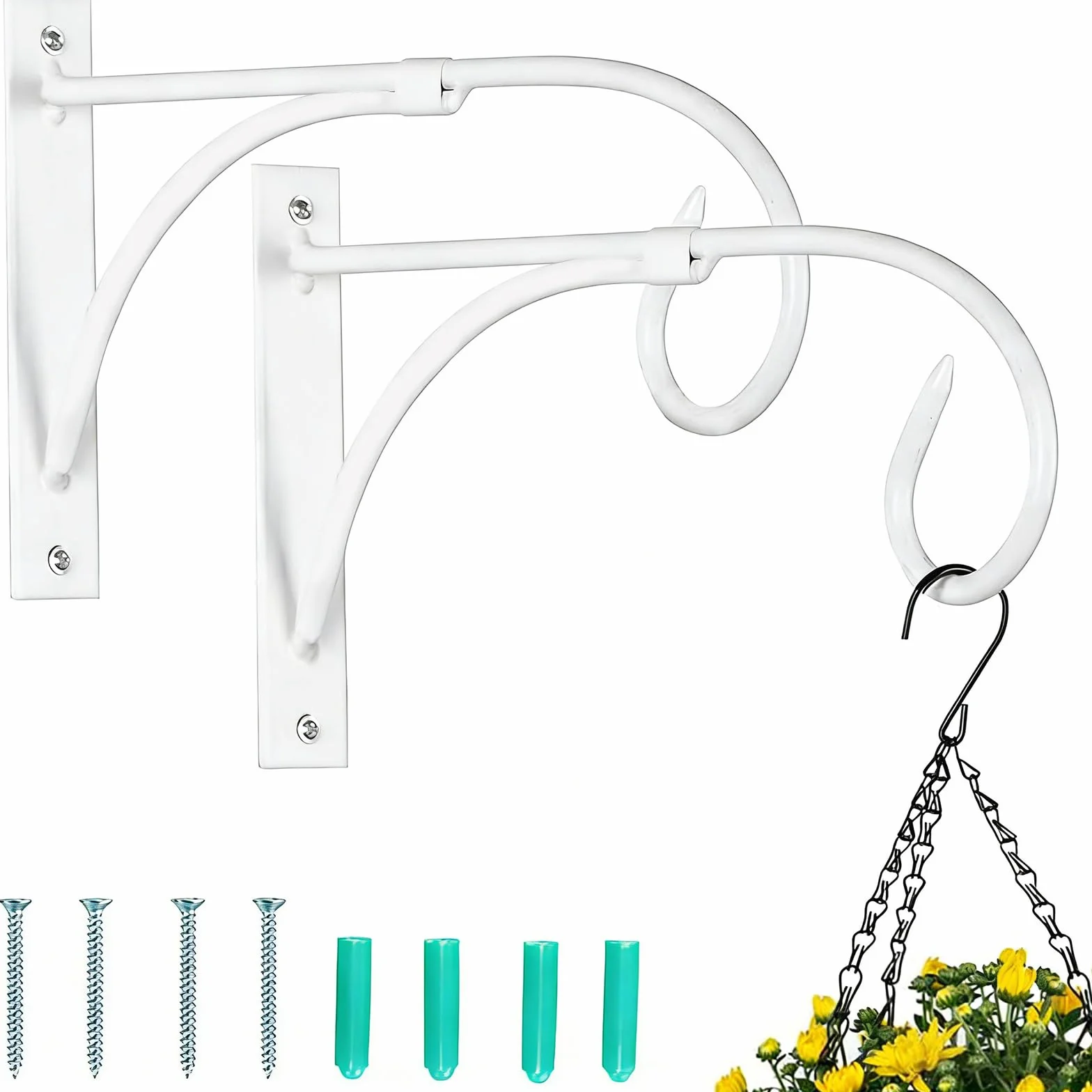 Nuptio 2 Pezzi Staffa per Cesto Appeso Bianco, Staffe per Appendere Parete Ganci, Staffa per Piante Sospese, Ganci per Appendere Giardino, Staffa per Esterni Vasi Fiori Piante Lanterne Mangiatoie