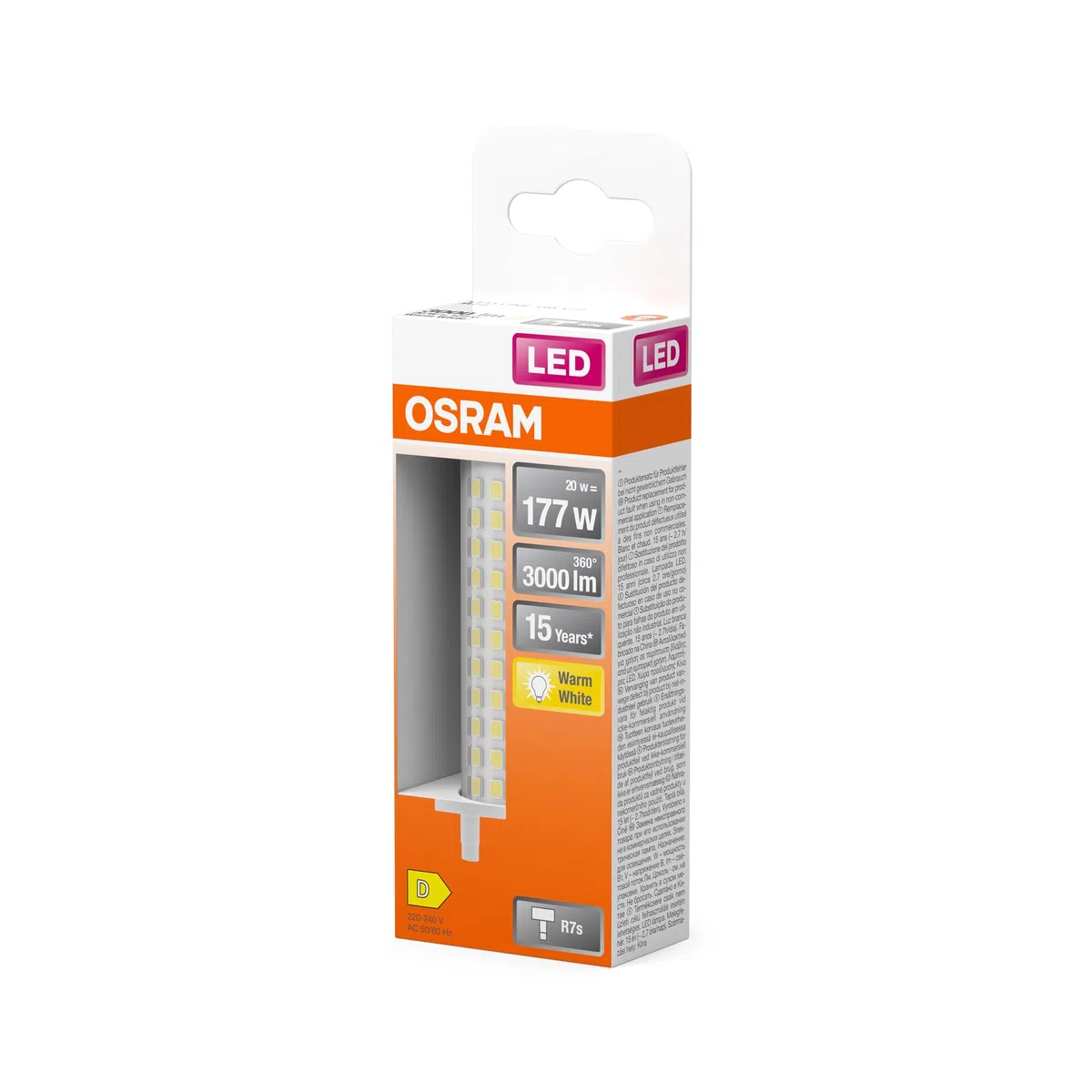 OSRAM Lampada LED LED Line con filamento, corpo lampada in plastica trasparente, 20 W, attacco retrofit R7s, EEK D, 3000 lm, luce bianca calda 3000 K per illuminazione generale.