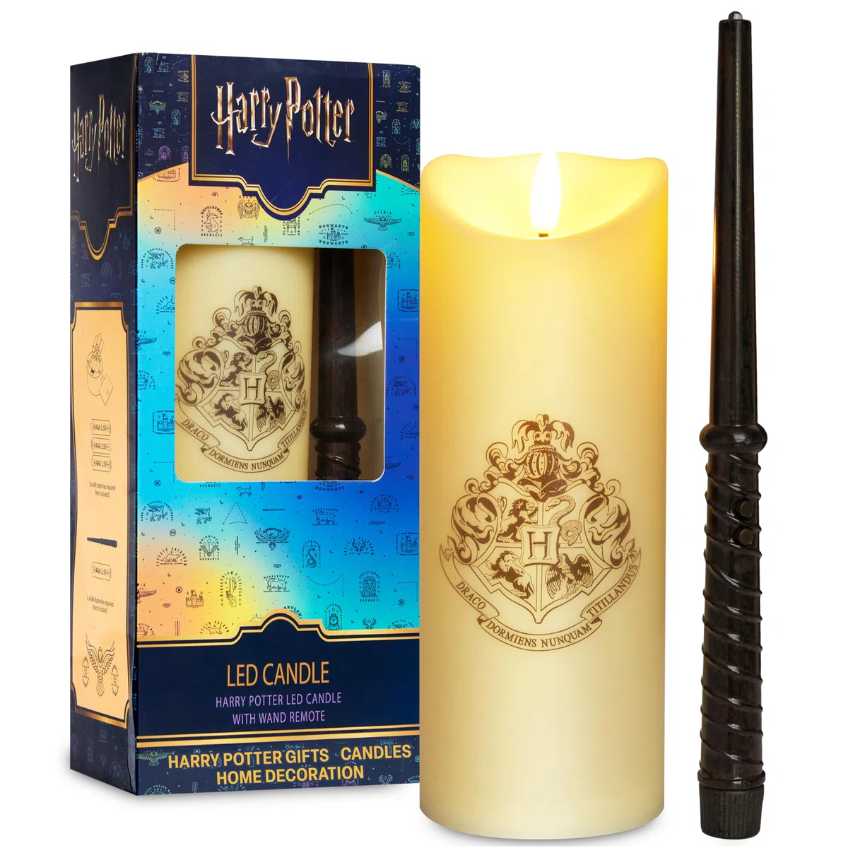 Harry Potter Candele LED con Bacchetta Telecomando, 5m Allineare e Hogwarts Disegno Dello Stemma, Bianco Candela a Batteria Lungo Senza Fiamma