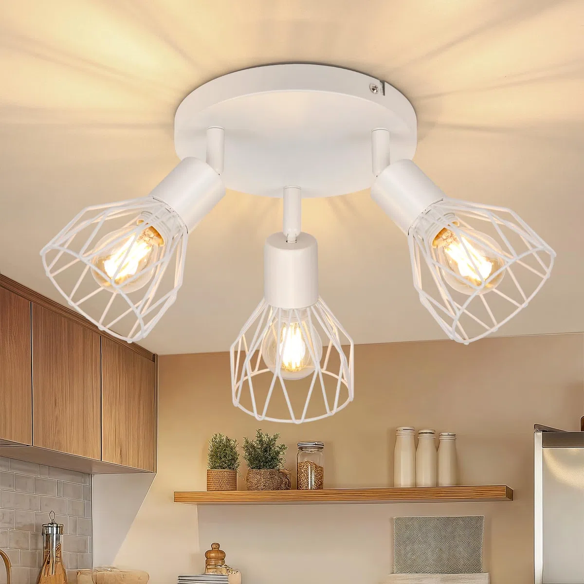 Faretto da Soffitto LED 3 Luci E14 - Lampada da Soffitto Soggiorno Rotonda Bianco - Plafoniera LED Faretto Cucina Moderno Orientabile Camera da Letto - Senza Lampadina