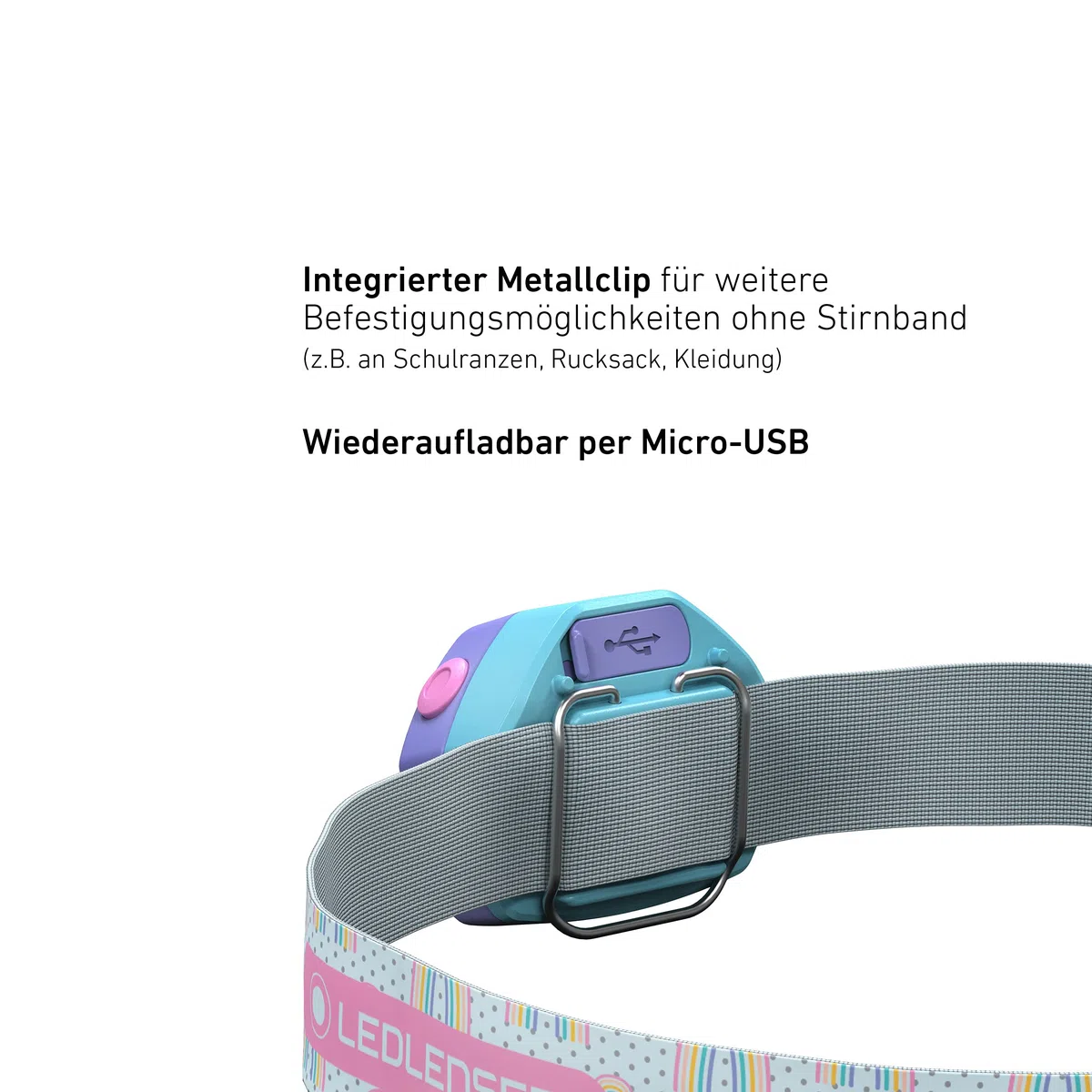 Ledlenser KIDLED4R - Lampada frontale ricaricabile per bambini, LED 3 colori, verde dinosauro, leggera, funzione di spegnimento automatico, clip per zaino- Per leggere, campeggiare, regalo per bambini