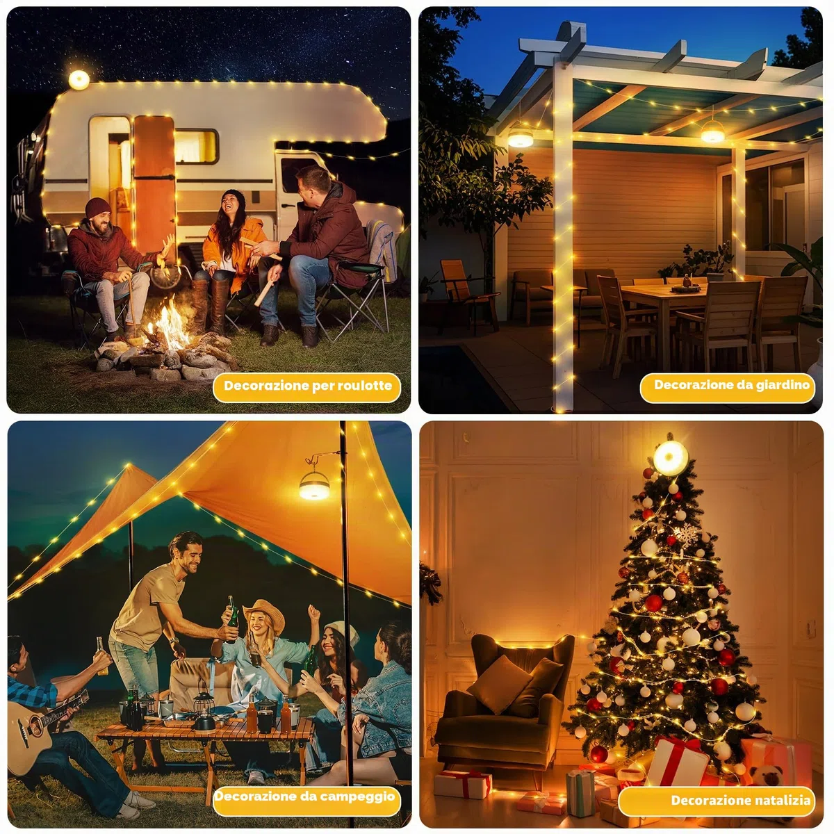 10M Catena luminosa da campeggio arrotolabile, portatile 3 in 1, con 8 modalità di illuminazione, Solari & USB ricaricabile, impermeabile luce da campeggio per campeggio, escursionismo