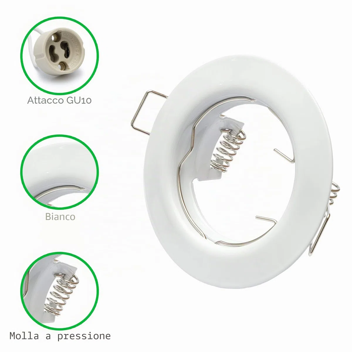 Lumi - Set di 12 cornici da incasso per faretto SD-863, bianche, con portalampada GU10