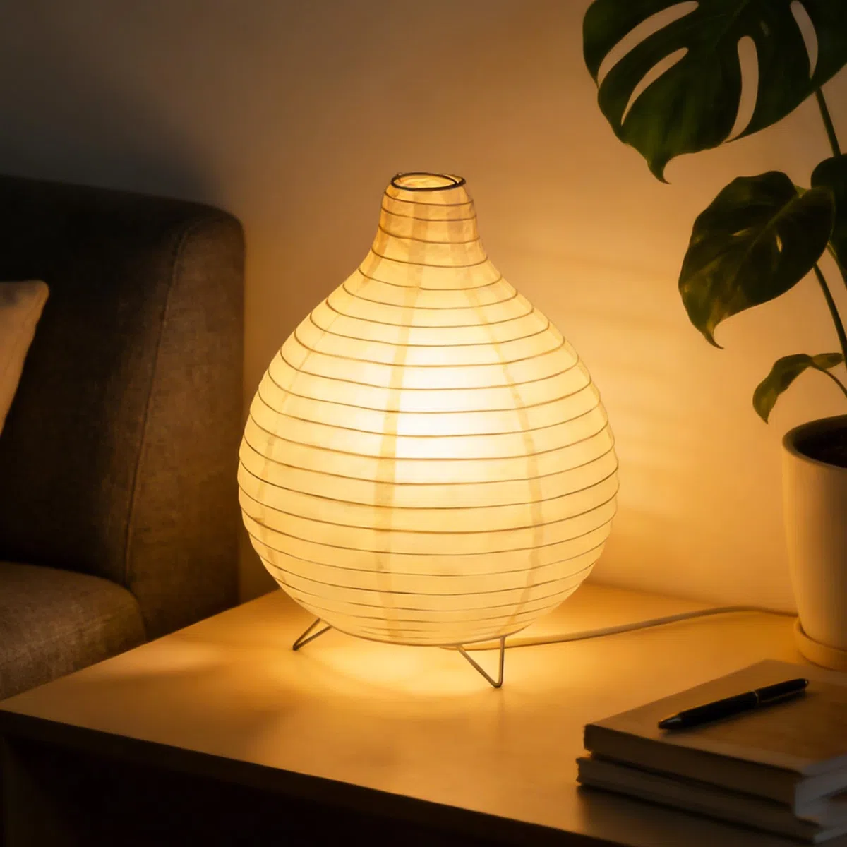 Paralume in carta di riso, lampada da tavolo, lampada da comodino, lampada da tavolo, paralume con attacco E14, interruttore e lampadina, paralume di ricambio da 1,8 m, altezza 25 cm