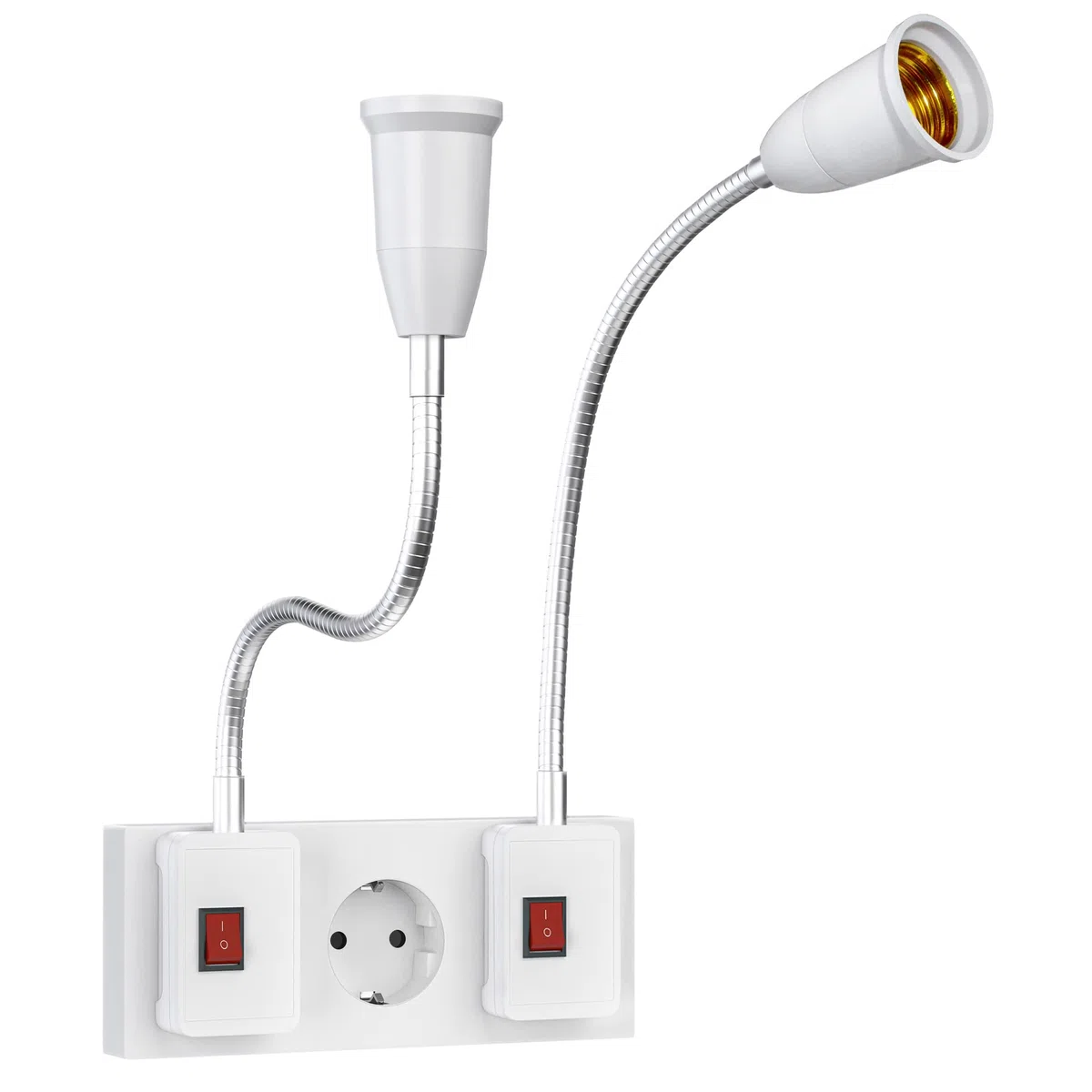 Portalampada con interruttore, 2 pezzi portalampada con cavo flessibile per lampadine LED E26/E27, AC 230 V, lampada da cucina, lampada da lettura, lampada da parete, senza lampadina (20 cm)