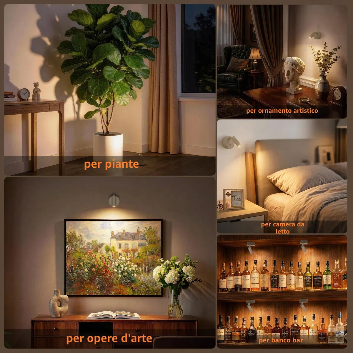 URTOM Spot LED senza fili da interno con telecomando - Intensità variabile - Funziona a pile con timer - Spot ricaricabile - Per decorazione murale di piante
