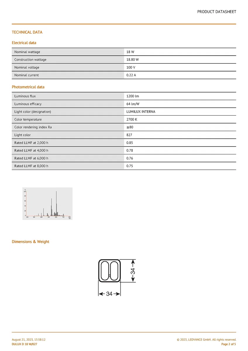 LAMPADA DULUX D G24-d2 OSRAM 18W LUCE CALDA 2700K 827