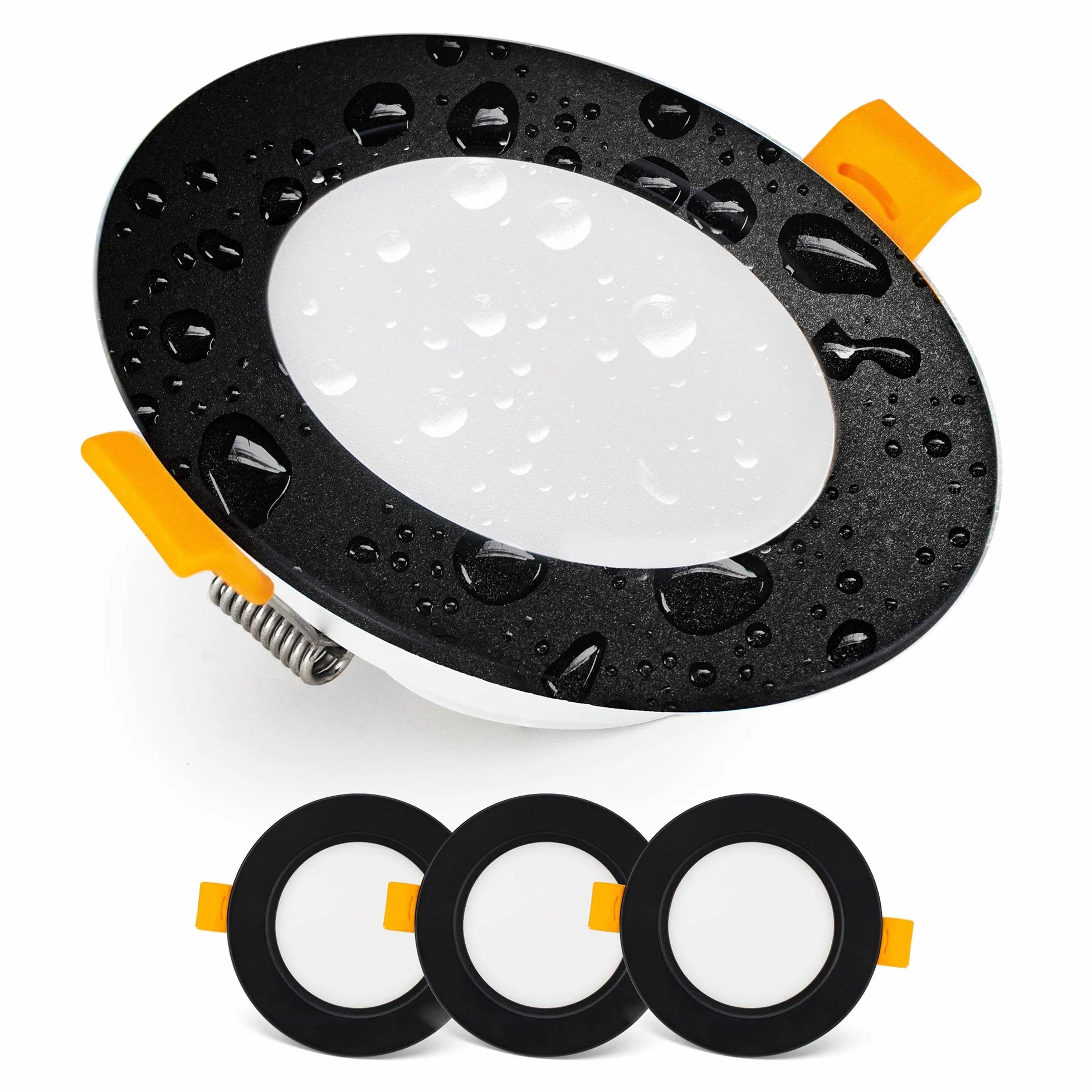 EMOS Set di 3 faretti LED da incasso, 230 V, 5 W, 500 lm, 4000 K, bianco neutro, impermeabile, IP54, 230 V, rotondo Ø 95 mm, ultra piatto, nero