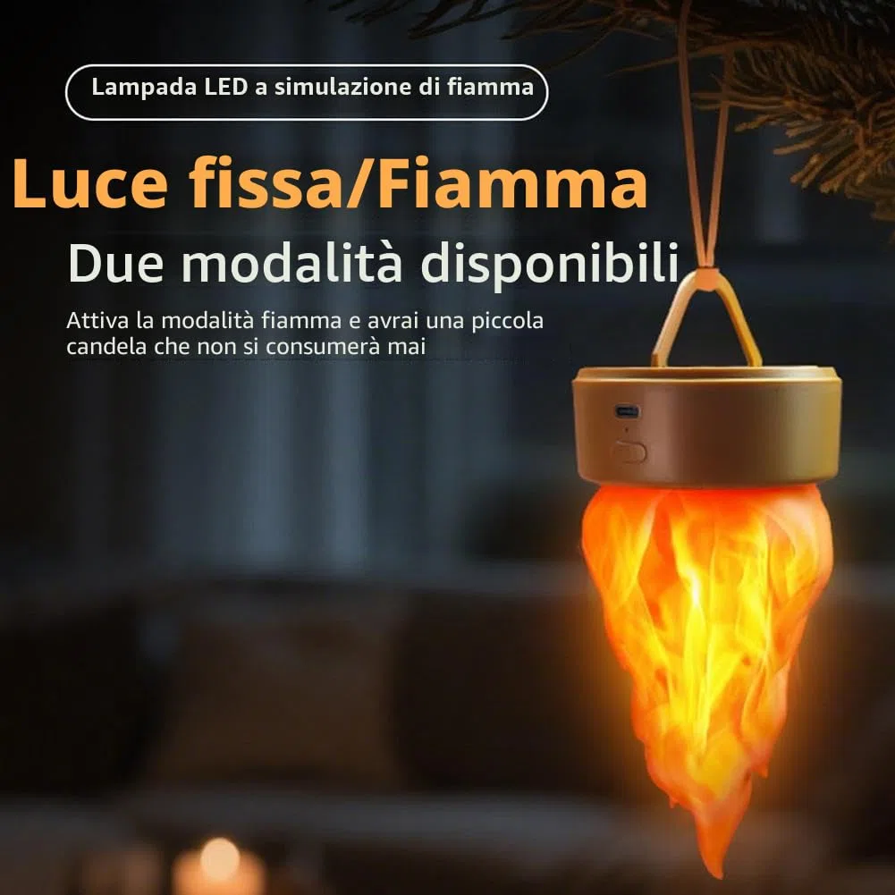 Finta lampada di fuoco, luce notturna 3D finta fiamma, candele senza fiamma ricaricabili USB con fiamma tremolante, luce a fiamma LED a 3 modalità, effetto fiamma realistica per interni/esterni