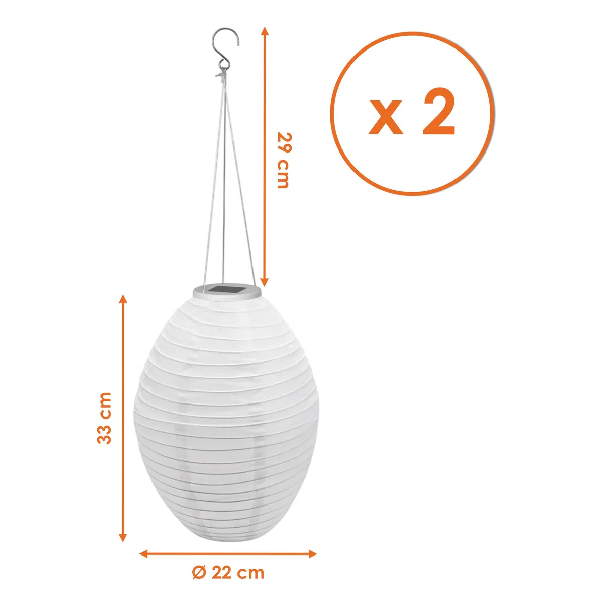 Lanterna solare a LED, ovale, 33 x 22 cm, in nylon, set da 2 pezzi, illuminazione decorativa da giardino, luce bianca calda, luce solare, luce decorativa, per esterni, resistente alle intemperie