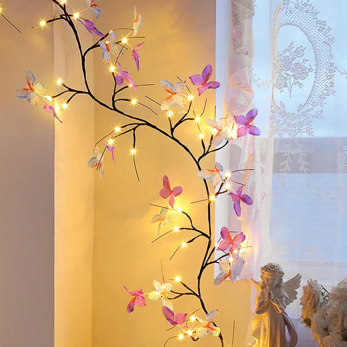 Farfalla Willow Vine Decorazione Da Parete,48 LED Luce a Forma di Farfalla 1.6M,Luci a LED Flessibili da Parete,Decorazione Primaverile,8 Modalità,per Natale,Festa Della Mamma,San Valentino
