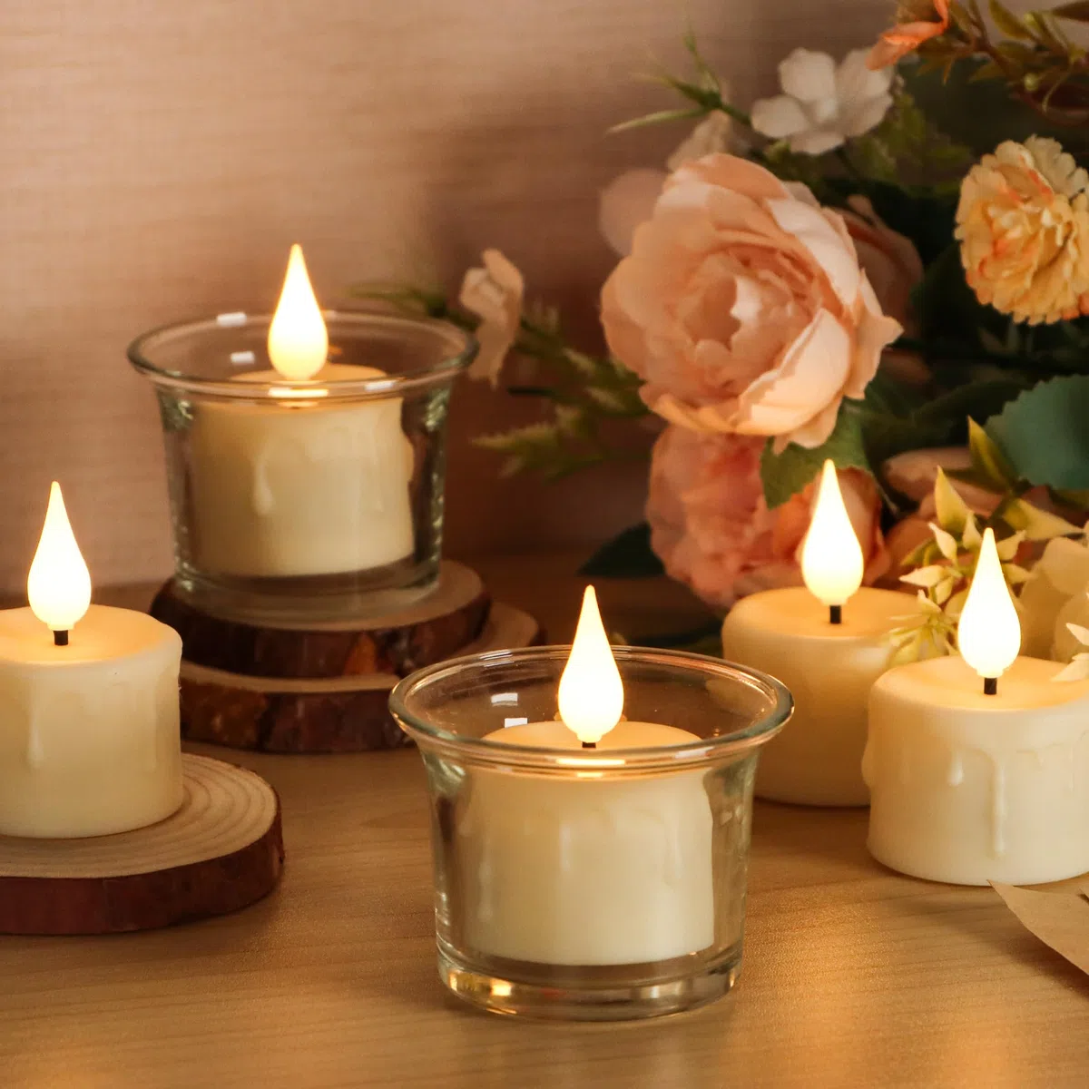 FREEPOWER 6 candele lumini LED ricaricabili con telecomando timer tremolante, luce bianca calda, dimmerabili, candele elettriche con cavo USB, decorazione per Halloween Natale, diametro 4 x 5,5 cm