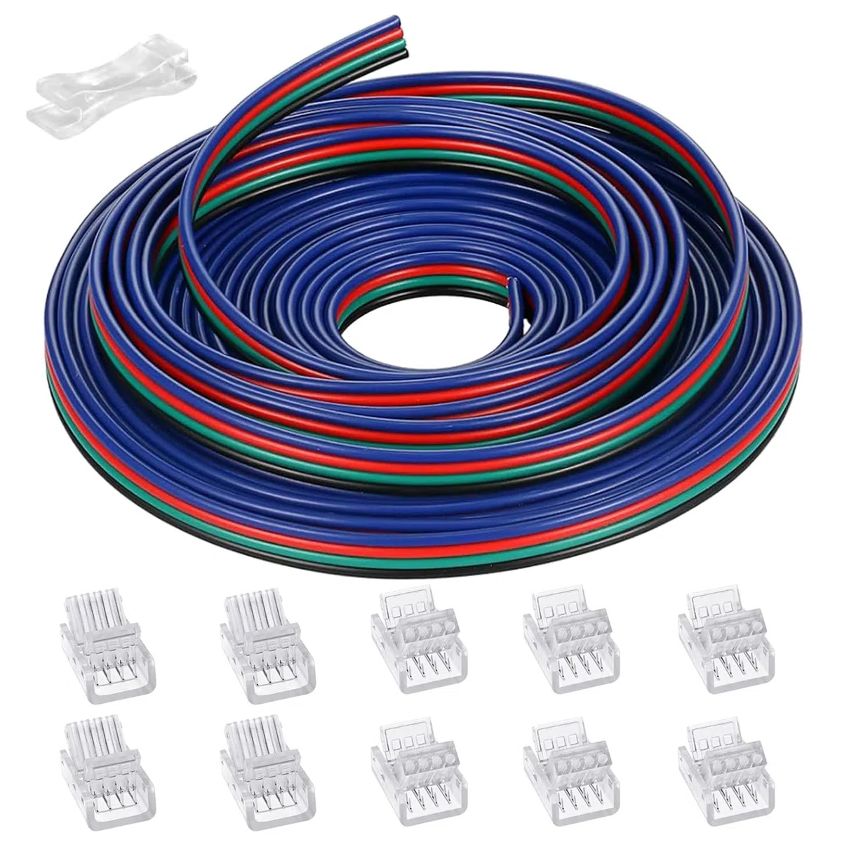 GTIWUNG Cavo di Prolunga Conduttore a 4 Pin 15 Metri per Collegamento Elettrico, Kit di Connettori Striscia Led 10mm, 4Poli Rapido Connettore Cavo per RGB 5050 3528 2835 LED